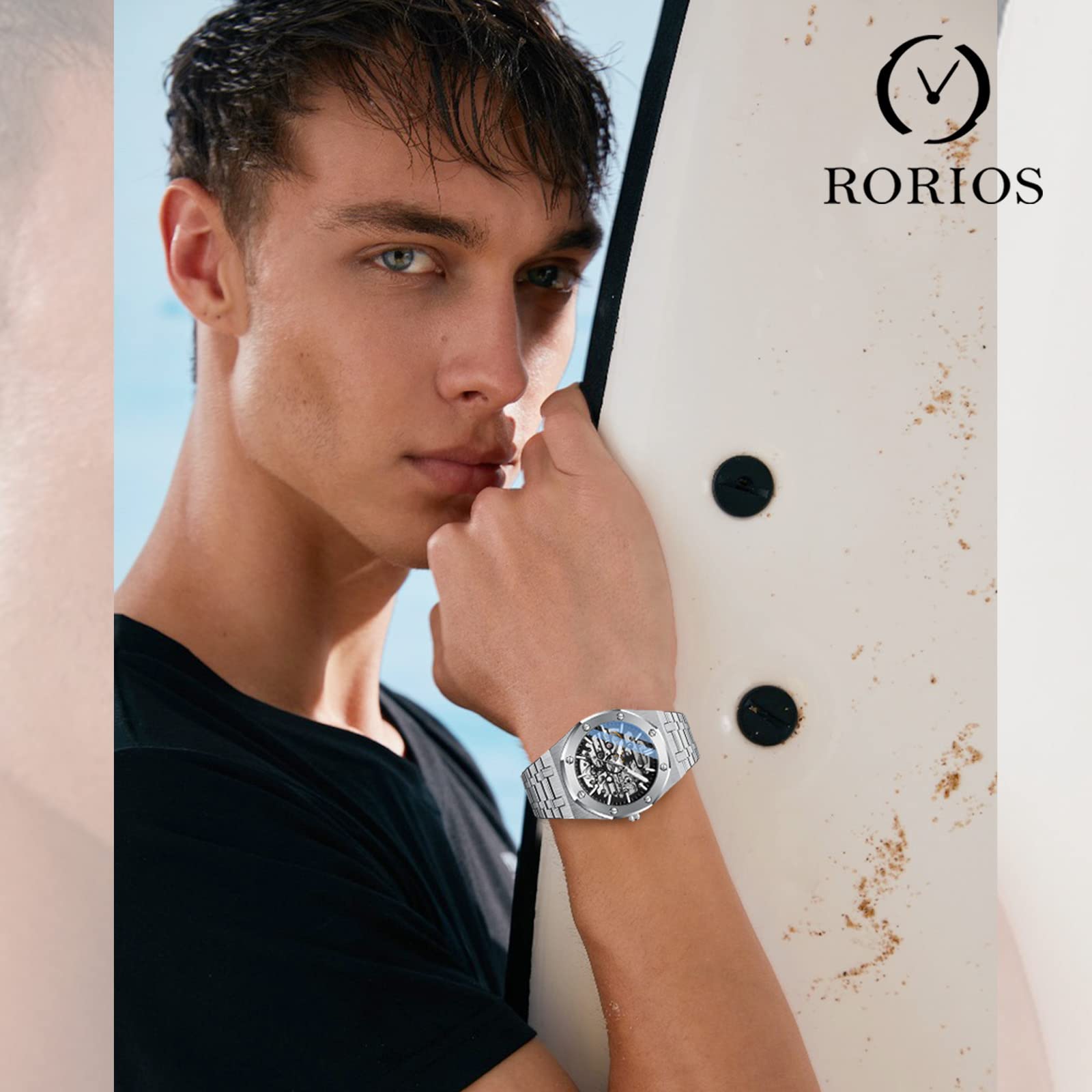 RORIOS Automatic Mechanical Business Dress Watch for Men - Self-Winding Luminous Stainless Steel Strap Wristwatch | Perfect for Office, Formal Events & Professional Settings
