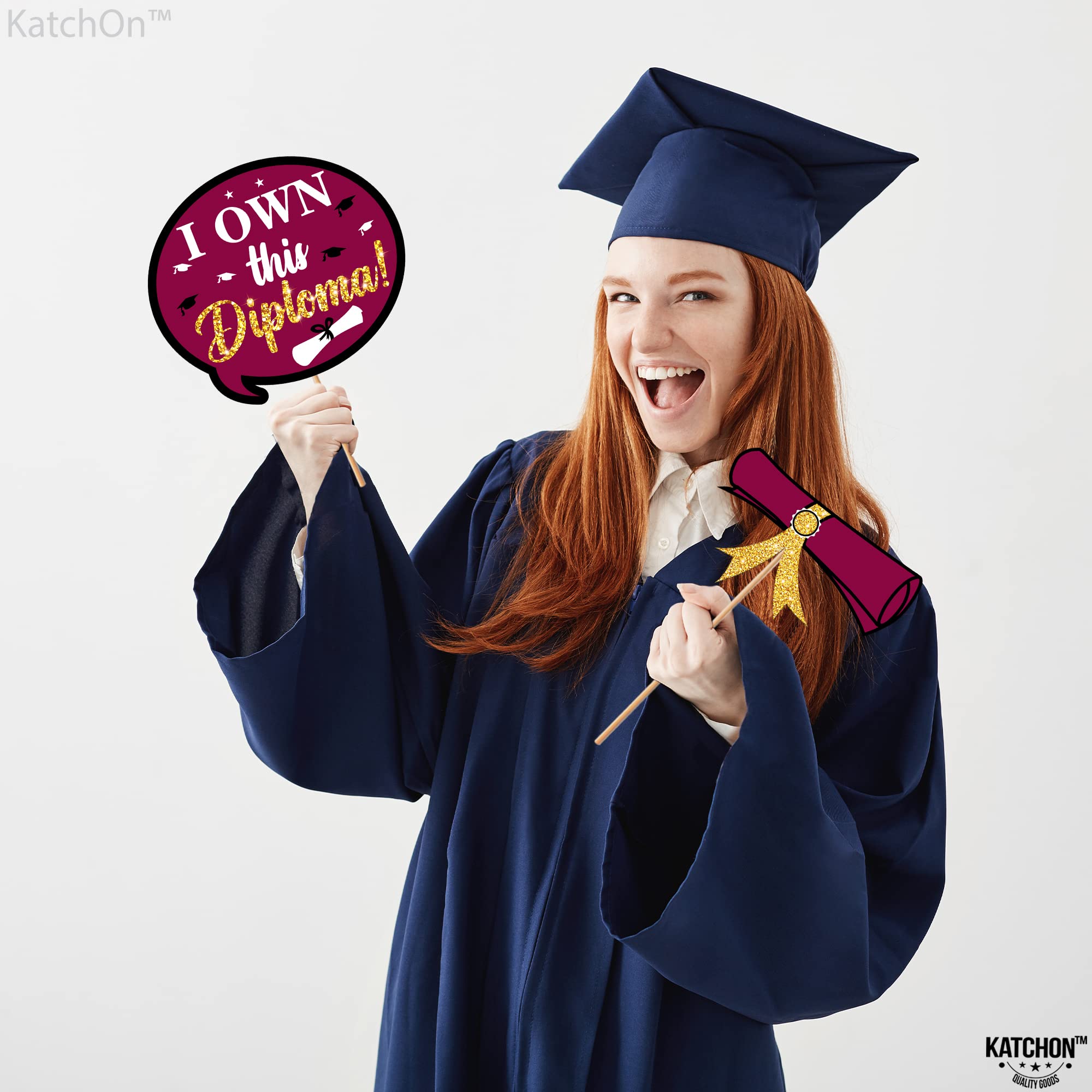 KatchOn 30-Pack Glitter Graduation Photo Booth Props 2025 - Maroon & Gold Graduation Decorations for Class of 2025 | Perfect for Graduation Parties, Photo Booths & School Celebrations