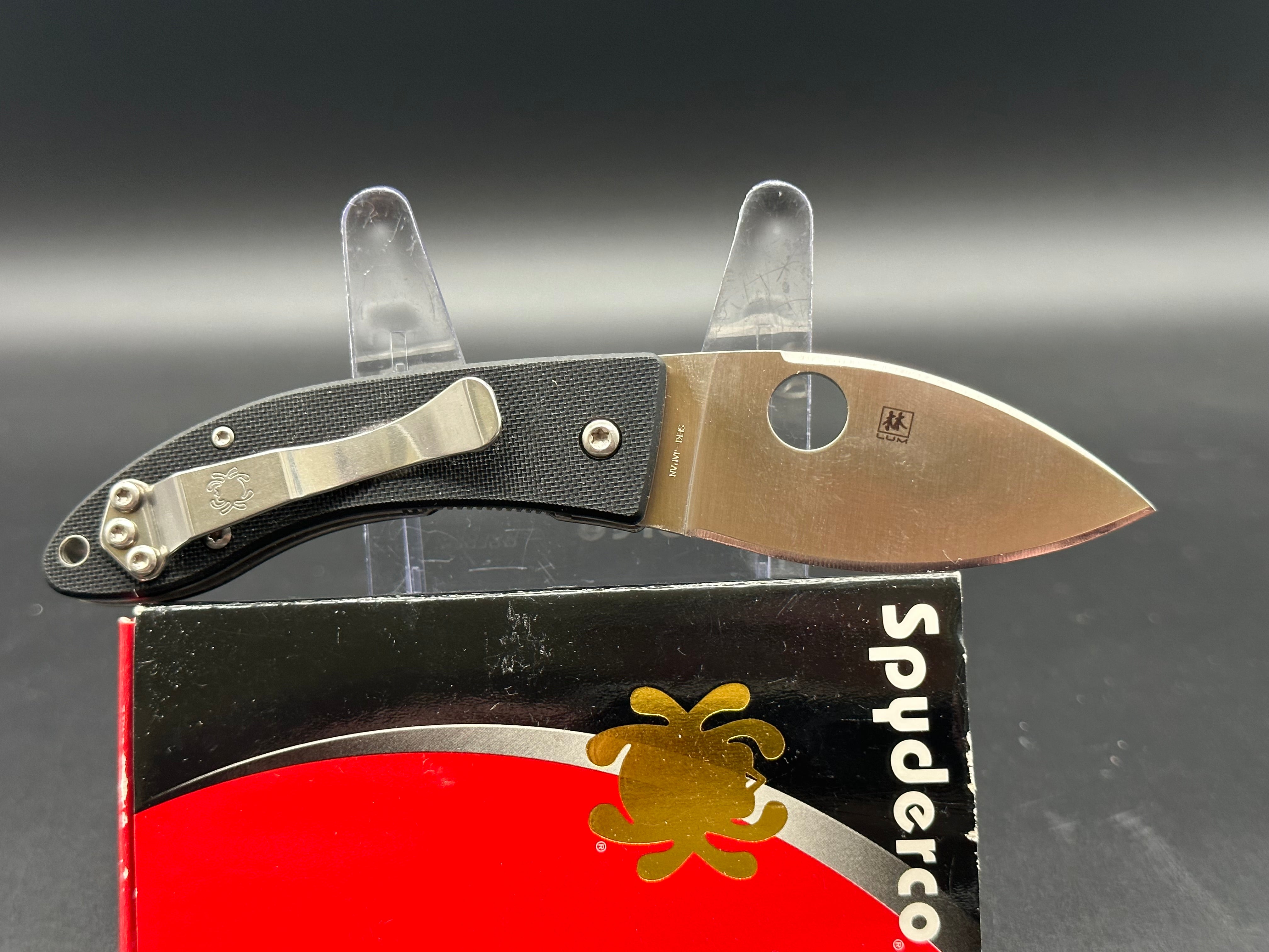 Spyderco Lil' Lum Chinese Folding Knife - Black G-10 Handle C205GP - EDC Pocket Knife for Outdoor, Camping & Everyday Carry