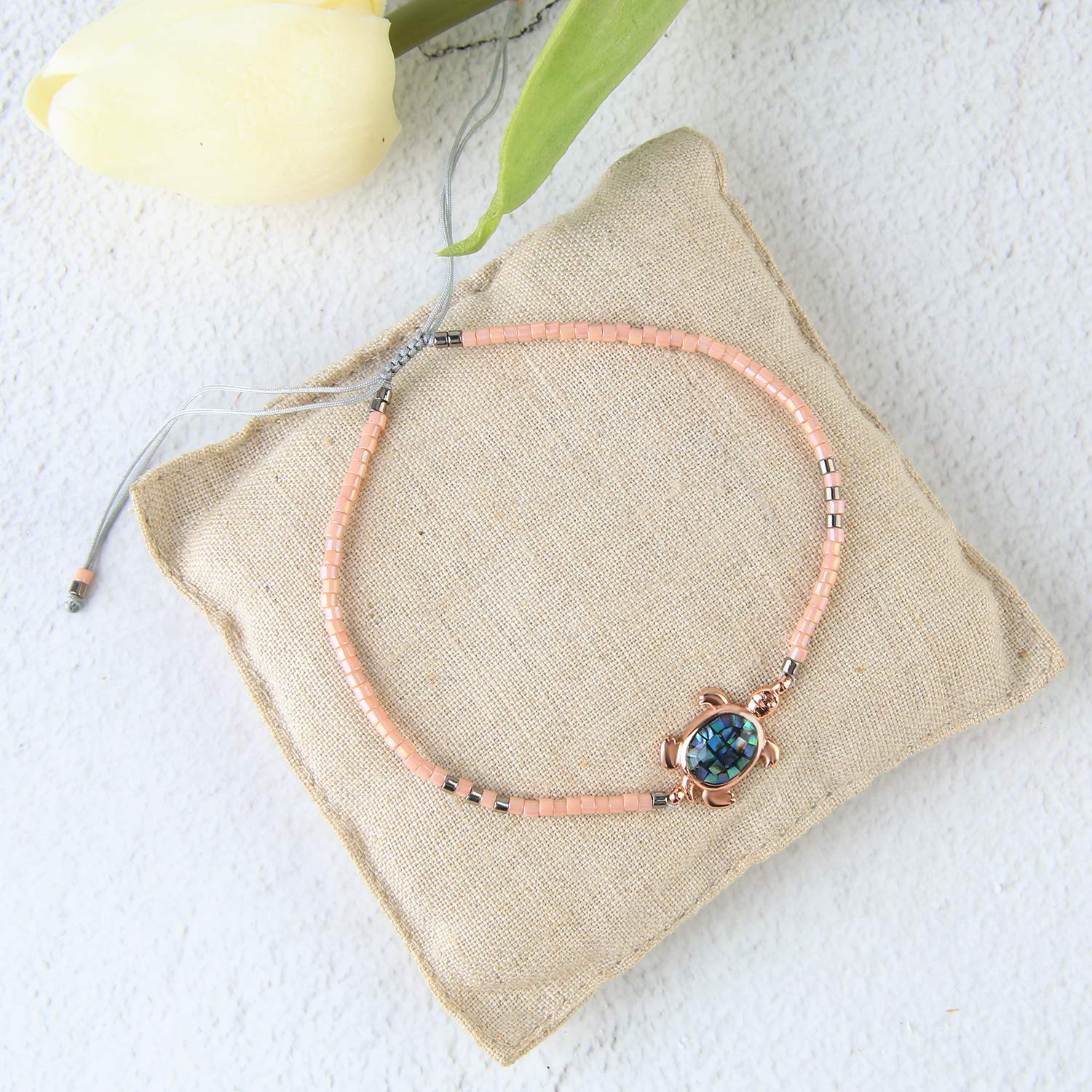 KELITCH Crystal Turtle Charm Bracelet - Miyuki Beaded Thin Strand Friendship Bracelet for Women - Adjustable Multi Color Jewelry Gift for Best Friends, Birthday, Anniversary & Everyday Wear
