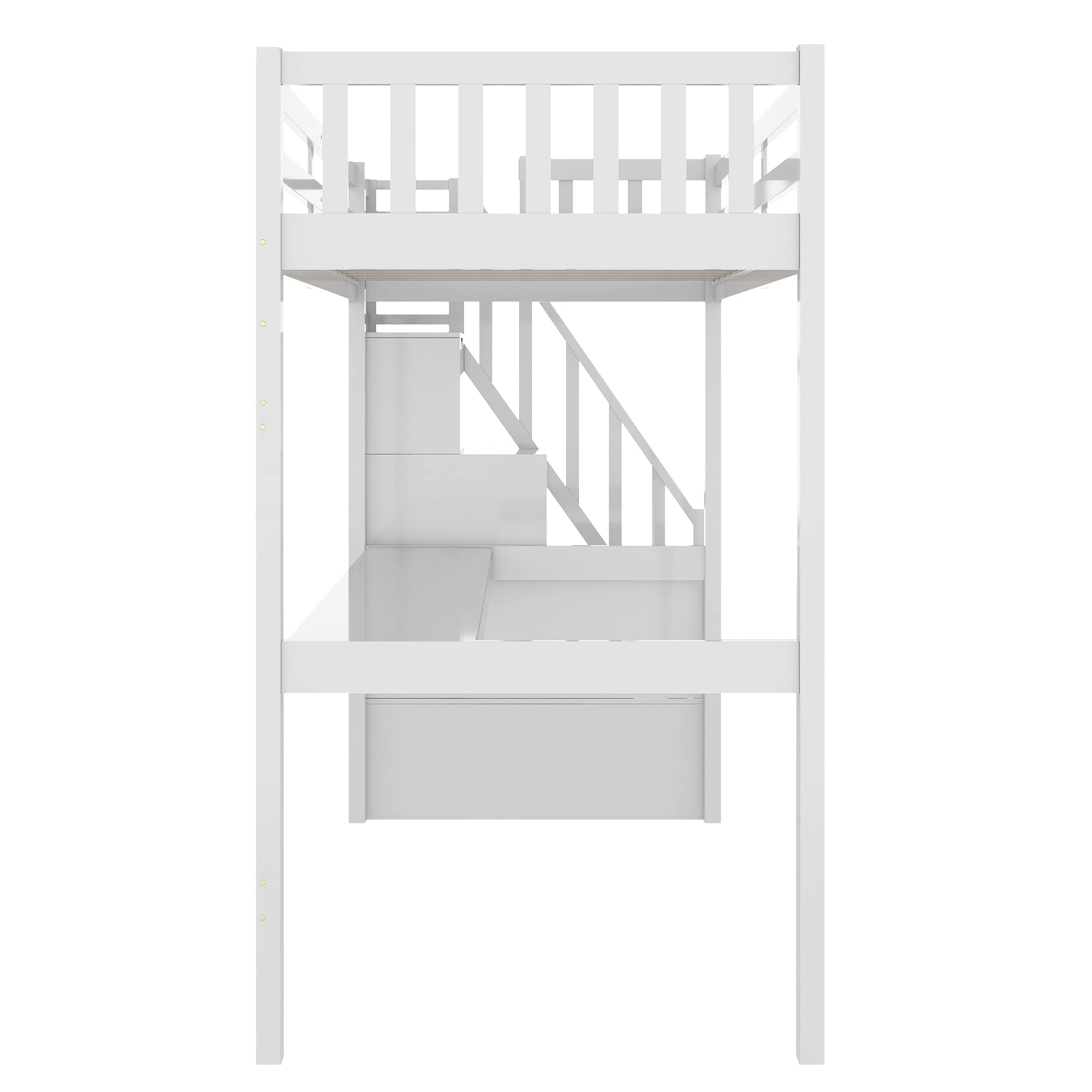 Merax Twin Size Loft Bed with Staircase, Built-in Desk & Safety Guardrails - No Box Spring Needed, White - Perfect for Kids Bedrooms, Small Spaces & Dorm Rooms