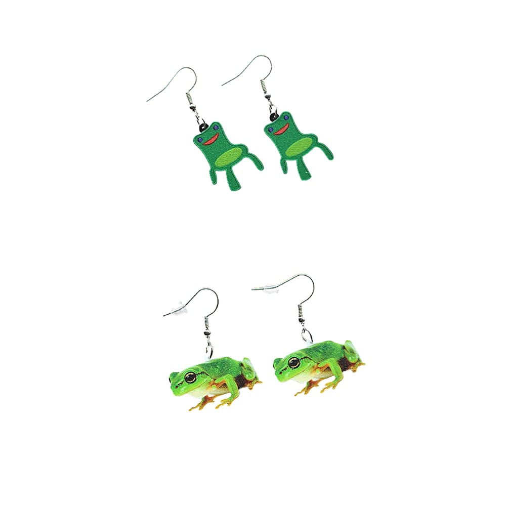 Cute Frog Dangle Earrings - Lovely Sitting Frog Stud Earrings with Adorable Faces | Acrylic Animal Drop Jewelry for Women & Teen Girls | Perfect for Casual Wear, Gifts & Boho Aesthetic