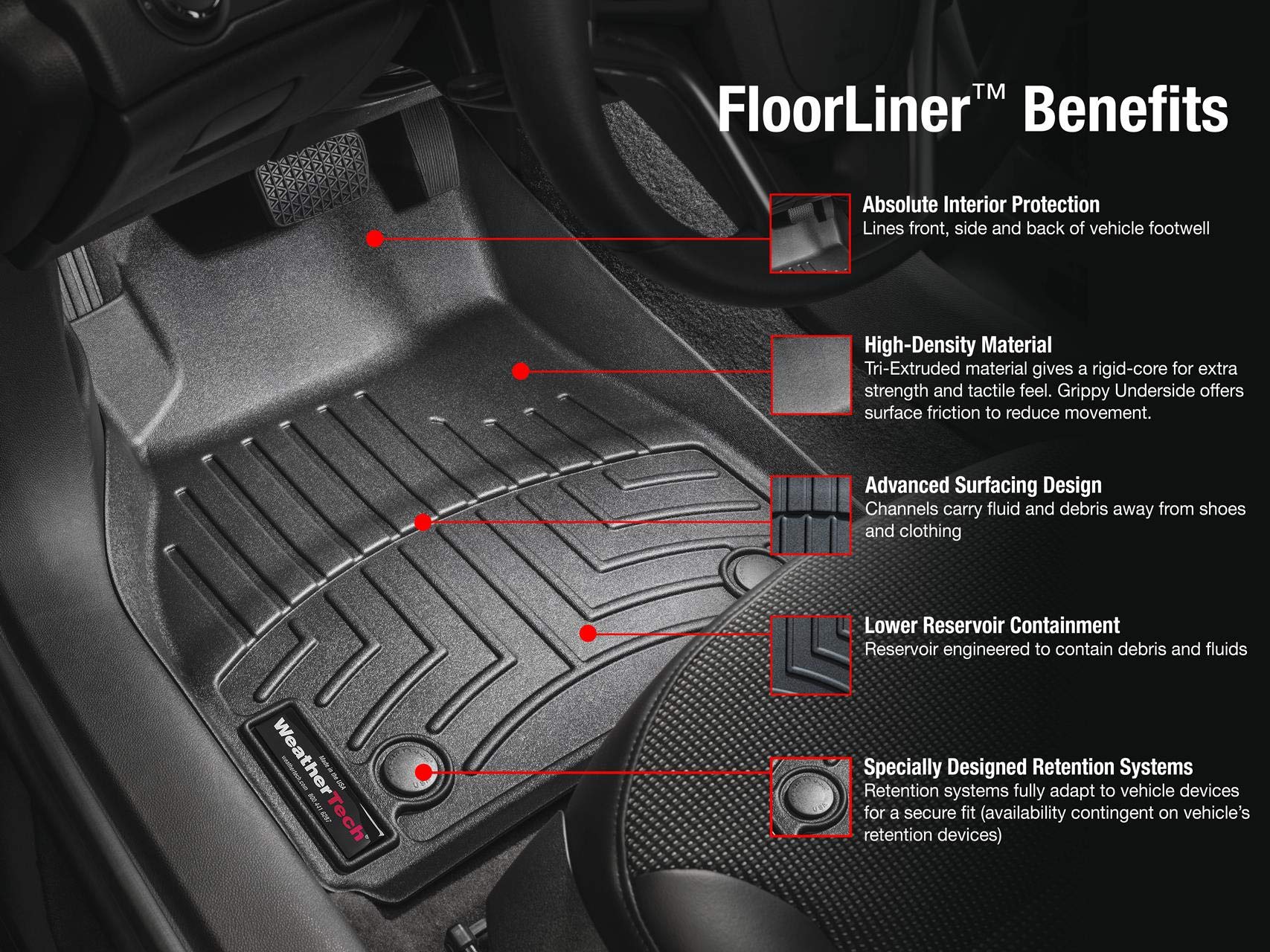 WeatherTech Custom Fit All-Weather Floor Mats for Cars & Trucks - Heavy Duty Protection, Perfect Fit (Model 44480-1-9) | Ideal for Daily Commute, Road Trips & Off-Road Adventures