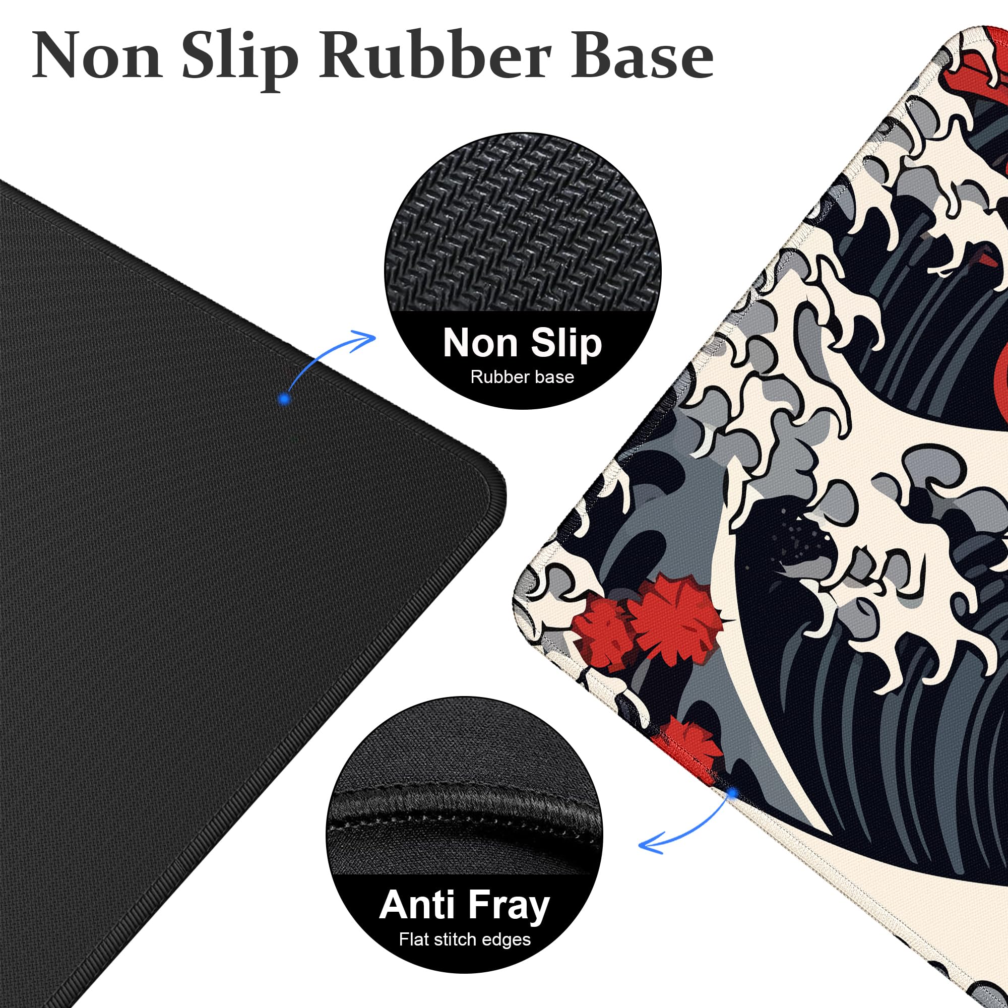 Large Sea Wave Gaming Mouse Pad - 31.5x11.8in XL Non-Slip Desk Mat with Stitched Edge for Keyboard & Mouse | Perfect for PC Gaming, Office Work & Home Computer Setup | Red