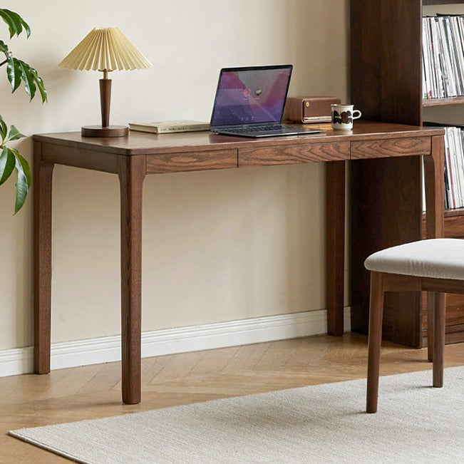 Solid Oak Wood Office Desk in Walnut Finish - Stylish & Durable Workspace Solution for Home Office, Study Room or Business