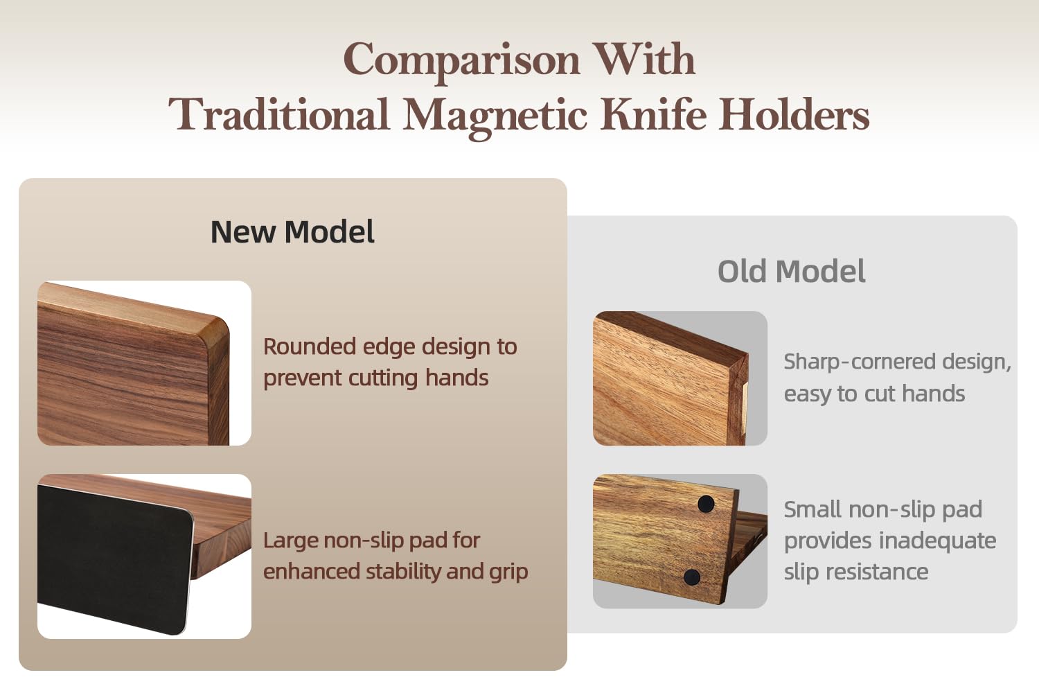 Premium Magnetic Knife Block - Natural Walnut Knife Holder with Strong Double-Sided Magnets for Countertop Storage | Perfect Kitchen Organizer for Chefs & Home Cooks | Ideal for Countertop, Kitchen Island & Open Shelf Display