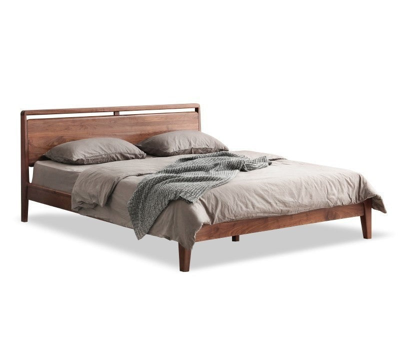 Premium Black Walnut Solid Wood Bed Frame - Queen Size, Natural Wood Grain, Sturdy & Durable - Perfect for Master Bedroom, Guest Room & Modern Farmhouse Decor