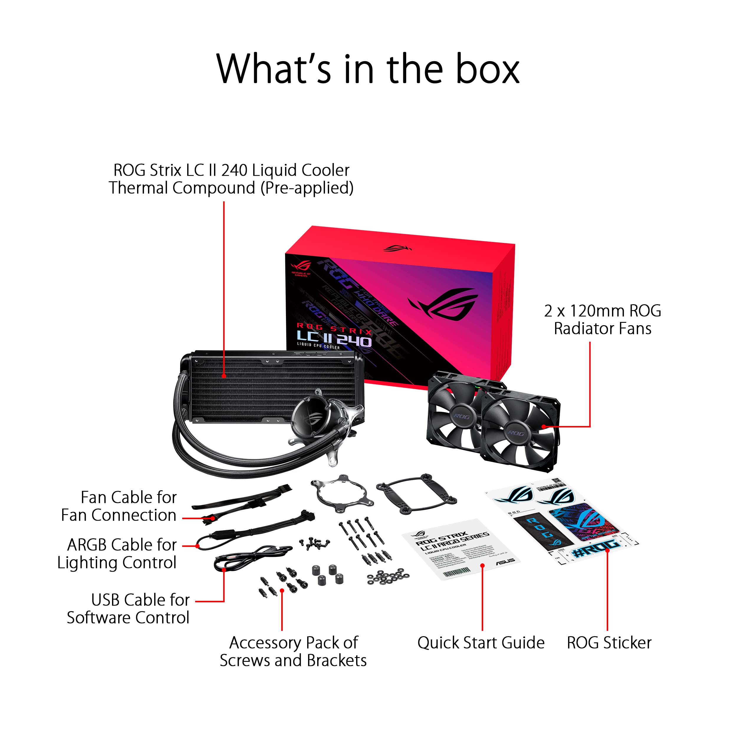 ASUS ROG Strix LC II 240 AIO Liquid CPU Cooler - 240mm Radiator with Dual 120mm PWM Fans - Compatible with Intel LGA1700/115x/2066 & AMD AM4/TR4 - Perfect for Gaming PCs, Workstations, and High-Performance Cooling Solutions
