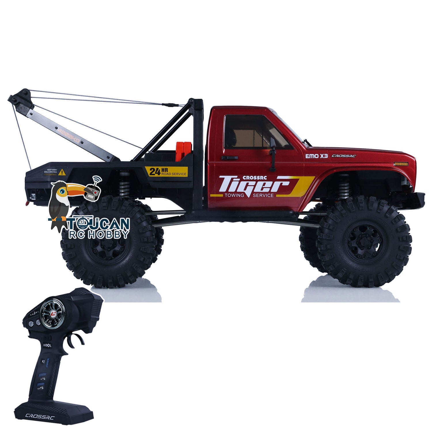 CrossRC EMO X3 1/8 Scale 4WD RC Towing Rescue Truck - 4x4 Remote Control Crawler with LED Light System & 2-Speed Transmission - Off-Road Adventure & Emergency Simulation Vehicle