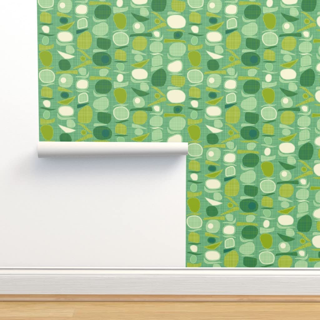 Peel & Stick Wallpaper Swatch - Olive Party Mod Retro Style Kitchen Mid Century Modern Custom Removable Wallpaper by Spoonflower | Perfect for Home Decor, Accent Walls & DIY Projects