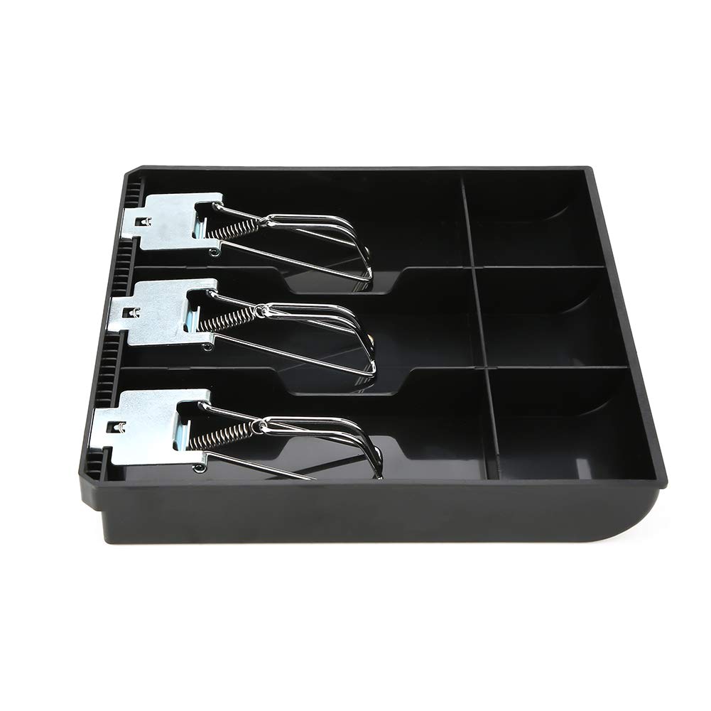 Black & White Cash Register Insert Tray - 3 Compartment Cash Drawer Replacement with Metal Clip for Retail Stores, Restaurants & Small Businesses | Organize Bills, Checks & Coins Efficiently