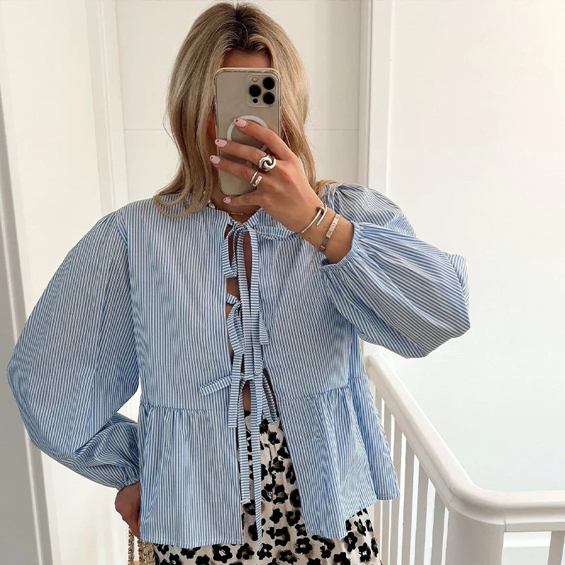 Elegant Satin Ruffle Blouse for Women - Lantern Short Sleeve Loose Fit O-Neck Top | Spring Summer Fashion Streetwear | Perfect for Office, Date Night & Casual Outings