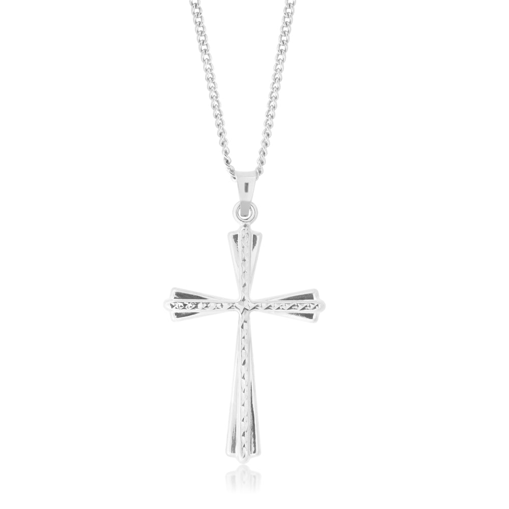 9ct White Gold Fancy Cross Pendant Necklace for Women - Elegant Religious Jewelry Gift for Baptism, Confirmation & Everyday Wear