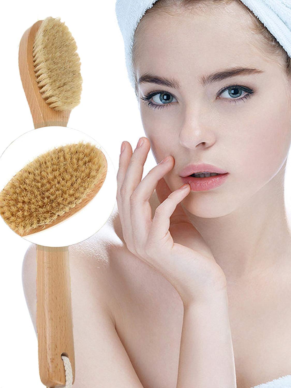 Natural Bristle Bath & Body Brush with Long Handle - Exfoliating Back Scrubber for Shower, Improves Blood Circulation & Skin Health - Perfect for Spa, Self-Care & Deep Cleansing Routines