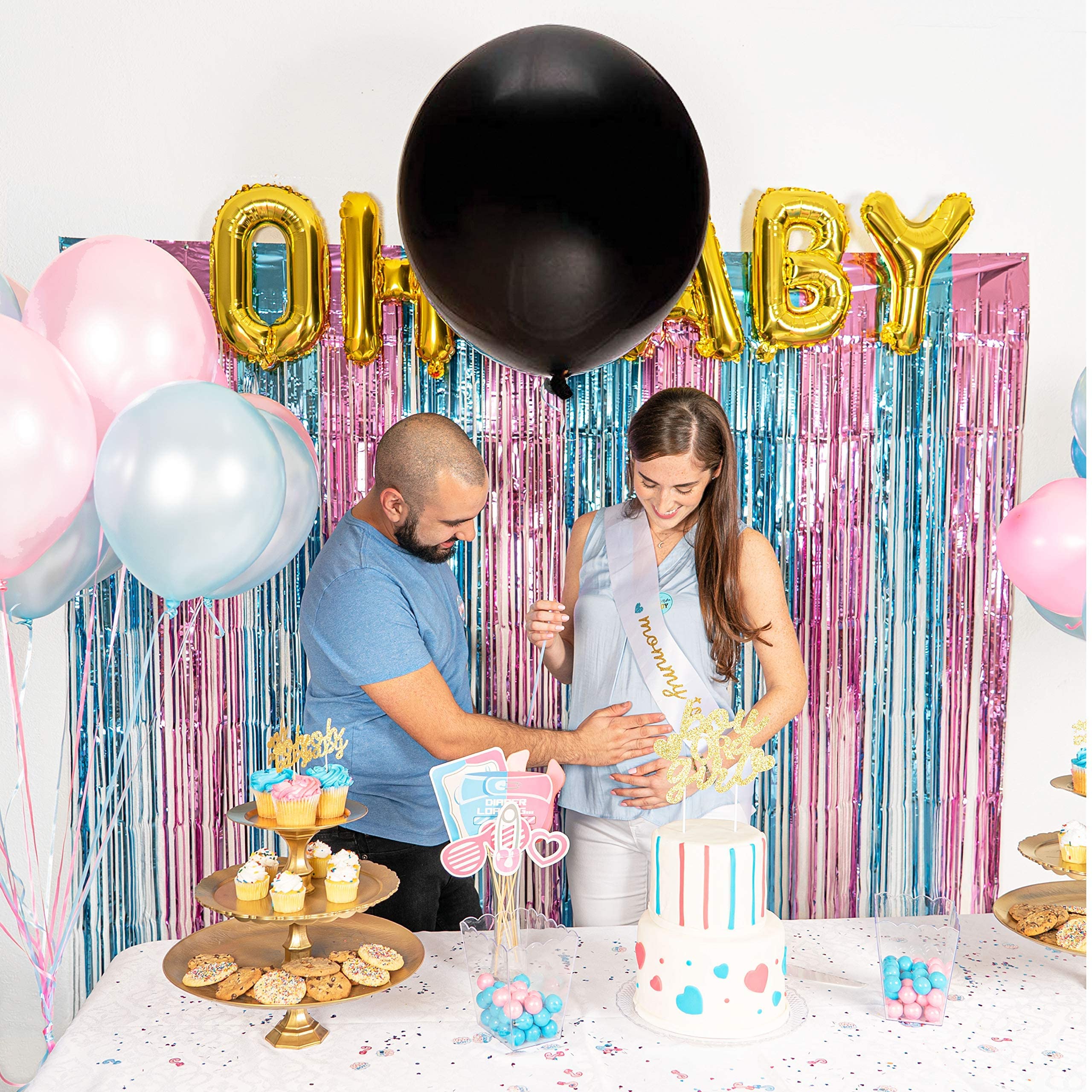 Gender Reveal Party Supplies - 116pcs Balloons, Banner, Props for Baby Shower & Celebrations