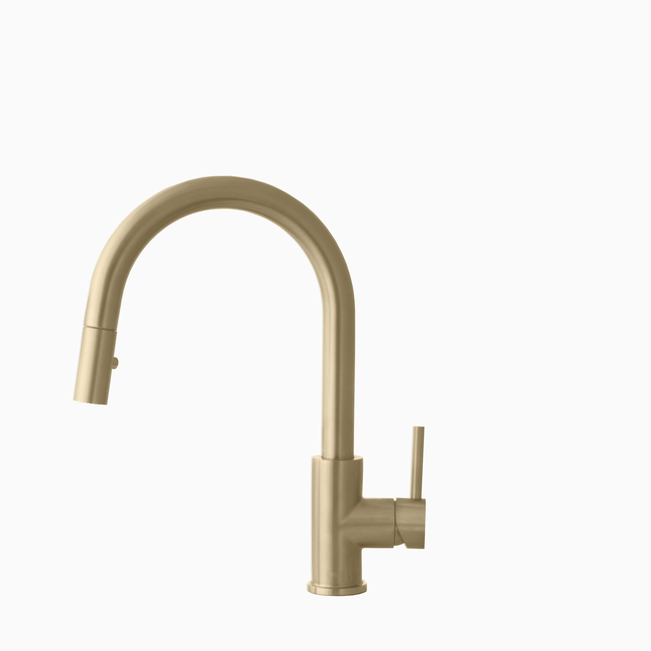 Premium Stainless Steel Kitchen Faucet with Pull Down Sprayer - Single Handle High Arc Spout Mixer, Dual Function Sprayer, Ceramic Cartridge & Aerator - Brushed Gold Finish (Model K-131G) - Perfect for Modern Kitchens, Restaurant Prep Areas & Home Renovations