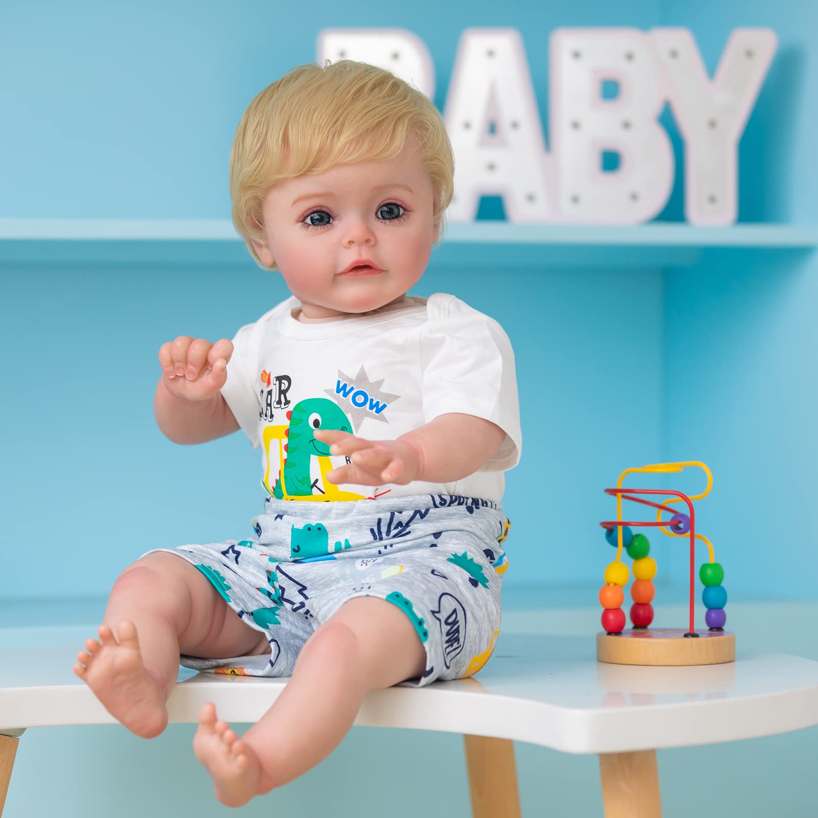 24 Inch Realistic Reborn Baby Doll Boy with Blonde Hair - Lifelike Newborn Toddler Doll for Girls, Perfect for Playtime, Collecting, and Photography Props