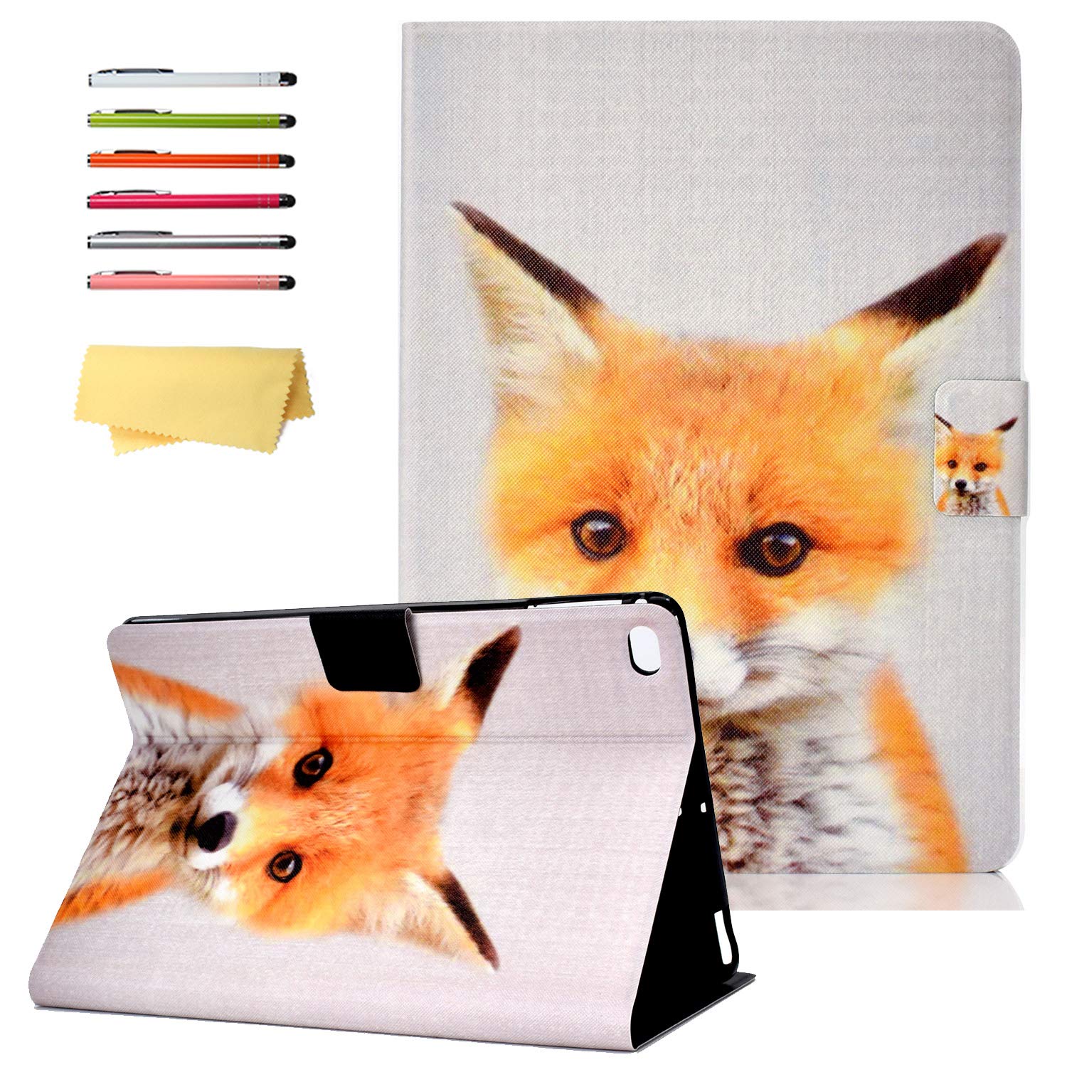 Premium Magnetic Smart PU Leather Case for iPad 9.7 inch (2017/2018) & iPad Air 1/2 - Shockproof Folio Stand Cover with Auto Sleep/Wake Function for iPad 6th/5th Gen & iPad Air 1st/2nd Gen (Yellow Fox Design) - Perfect for Work, Travel & Home Use