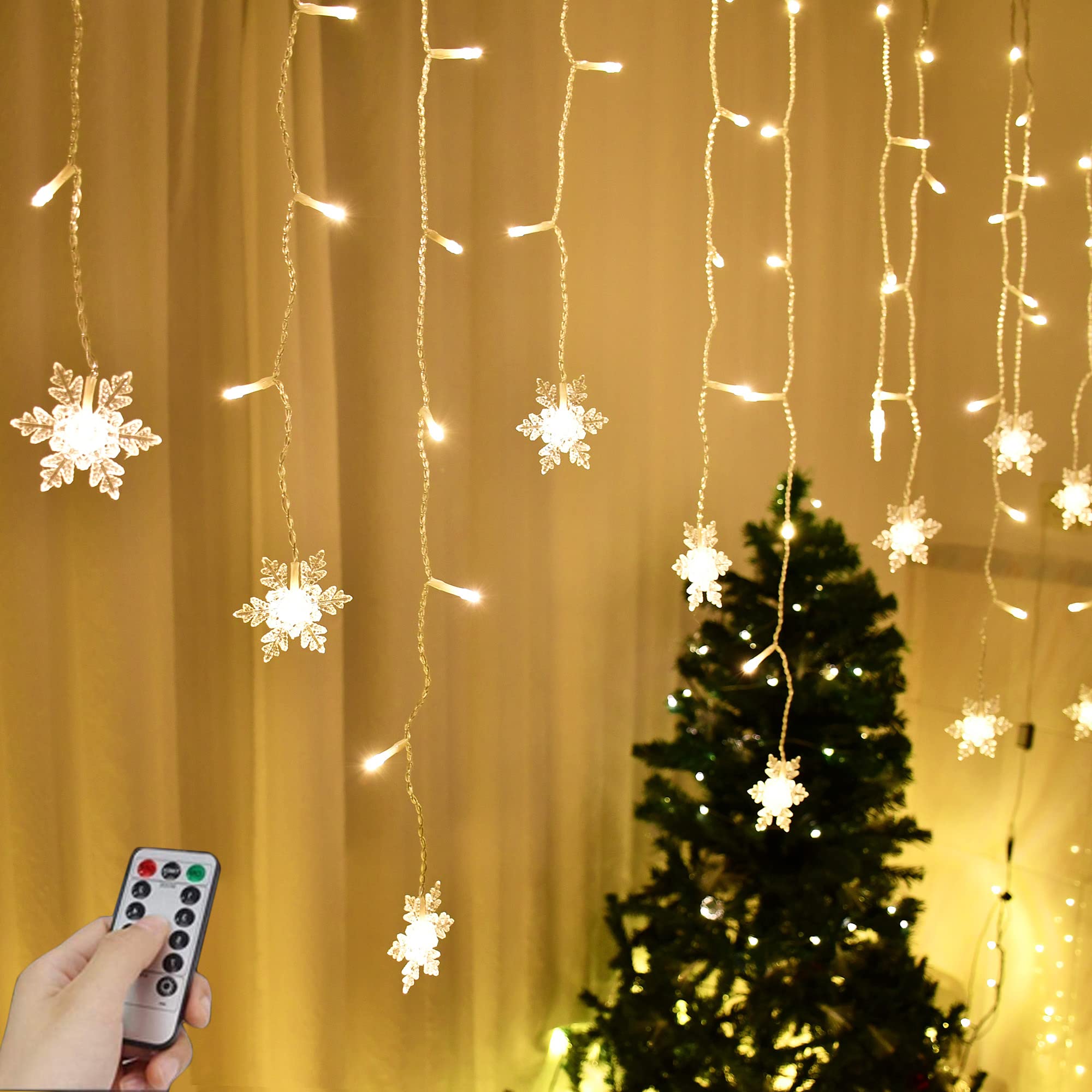 Snowflake Christmas Lights - 96 LED 13ft with Remote for Tree & Home Decor