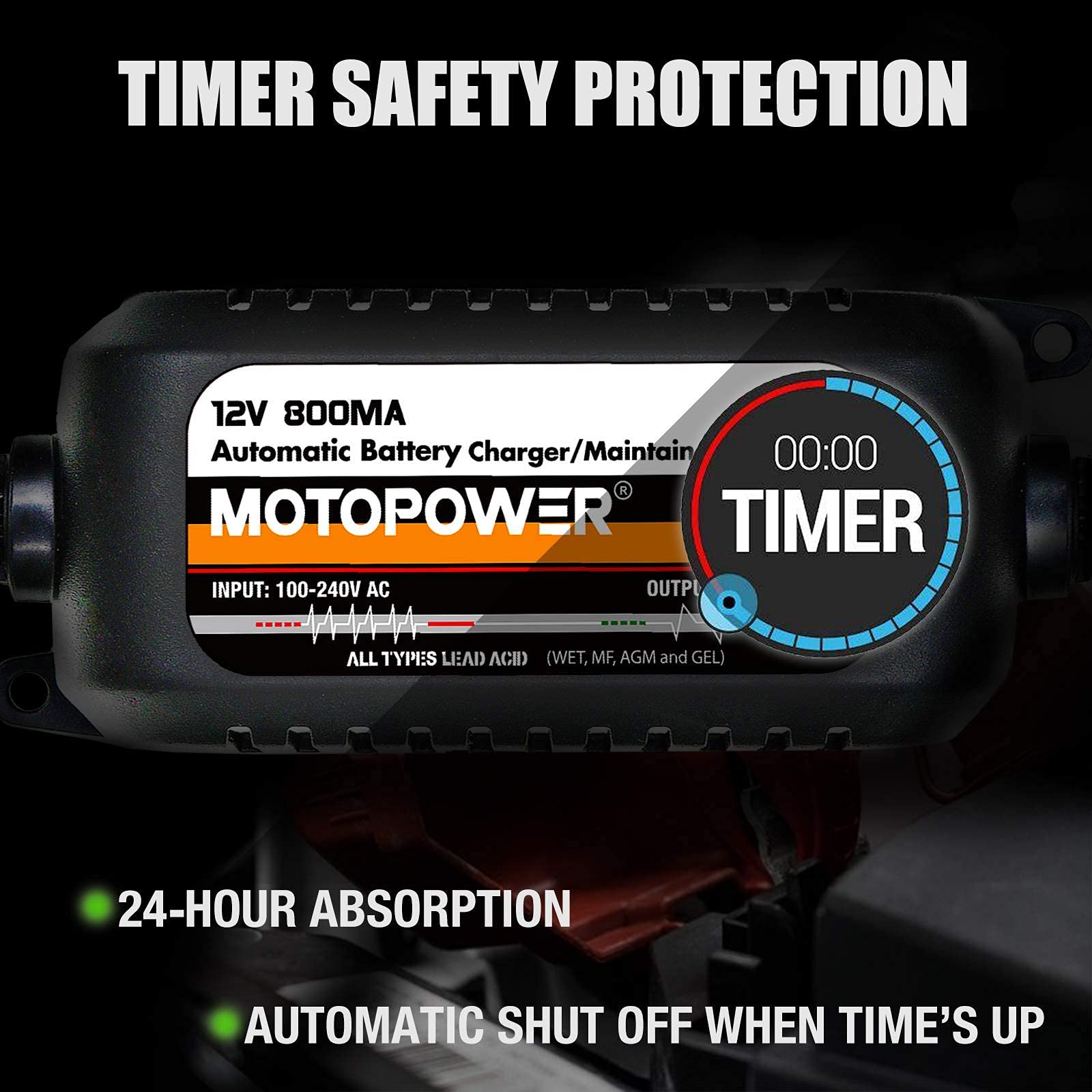 MOTOPOWER MP0515A 12V Car Battery Load Tester with MP00205C 12V 800mA Battery Charger Maintainer - Automotive Battery Testing & Charging Kit for Cars, Trucks, SUVs & Motorcycles