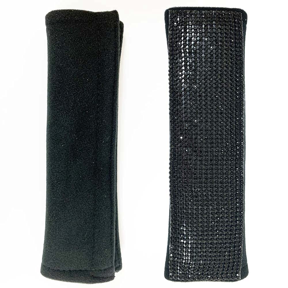 4X Seat Belt Shoulder Pads - Bling Black Crystal Car Pillow Cushion Cover - Comfortable & Stylish for Long Drives, Road Trips & Daily Commute
