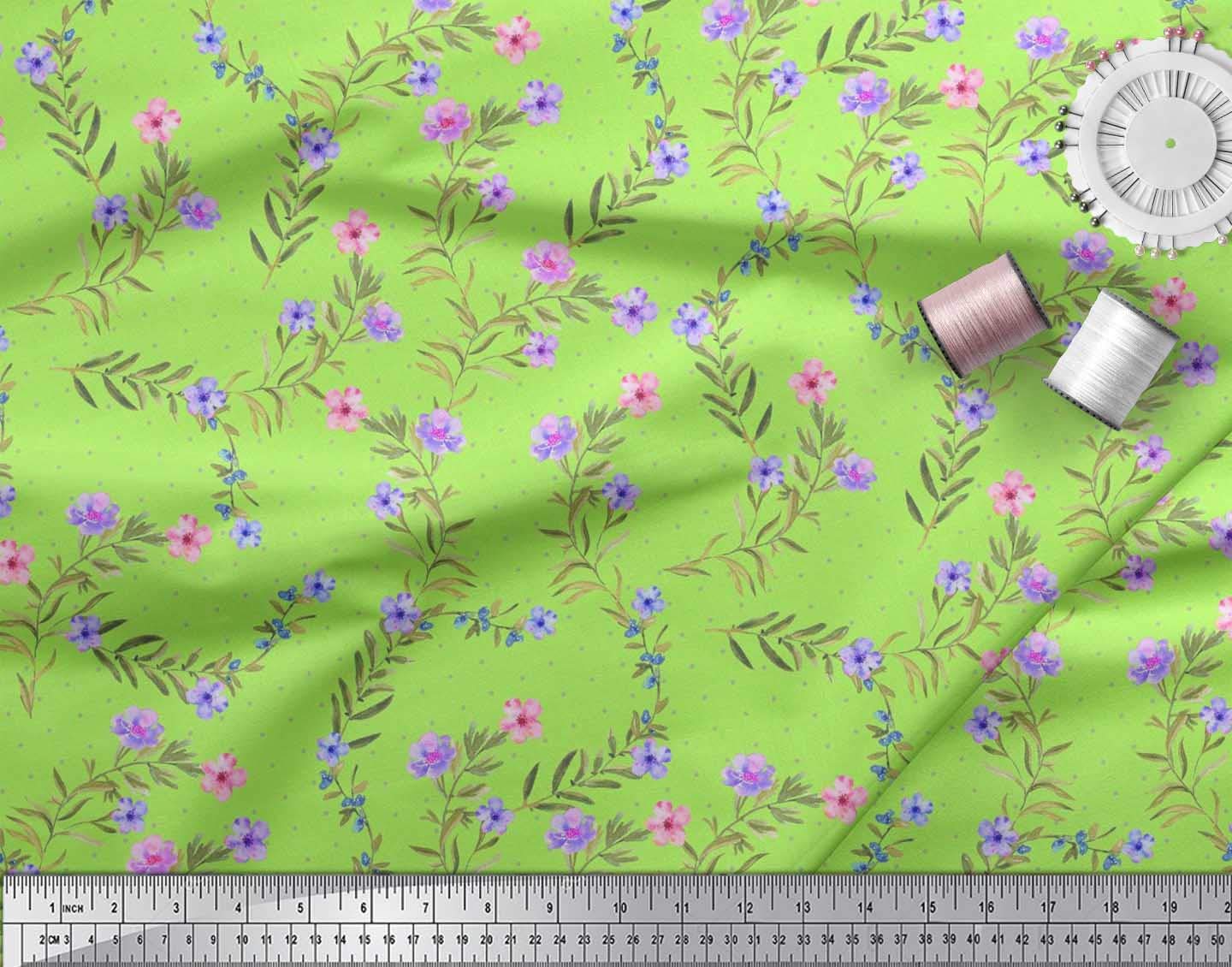 Soimoi Moss Georgette Brown Fabric by The Yard - 42 Inch Wide Floral Printed Fabric with Dot & Leaves Pattern for Dresses, Scarves, DIY Crafts & Home Decor