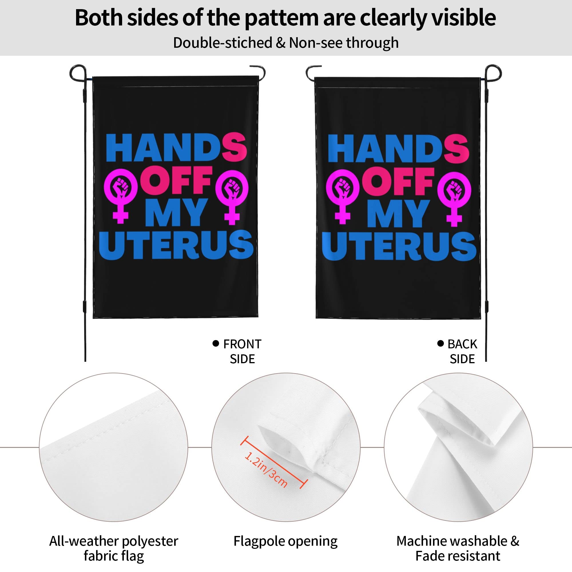 Pro Choice Women's Rights Garden Flag - 28x40 Inch Double Sided Outdoor Yard Sign - 'Hands Off My Body' Feminist Statement - Weatherproof Lawn Decoration for Political Activism & Home Protest Display