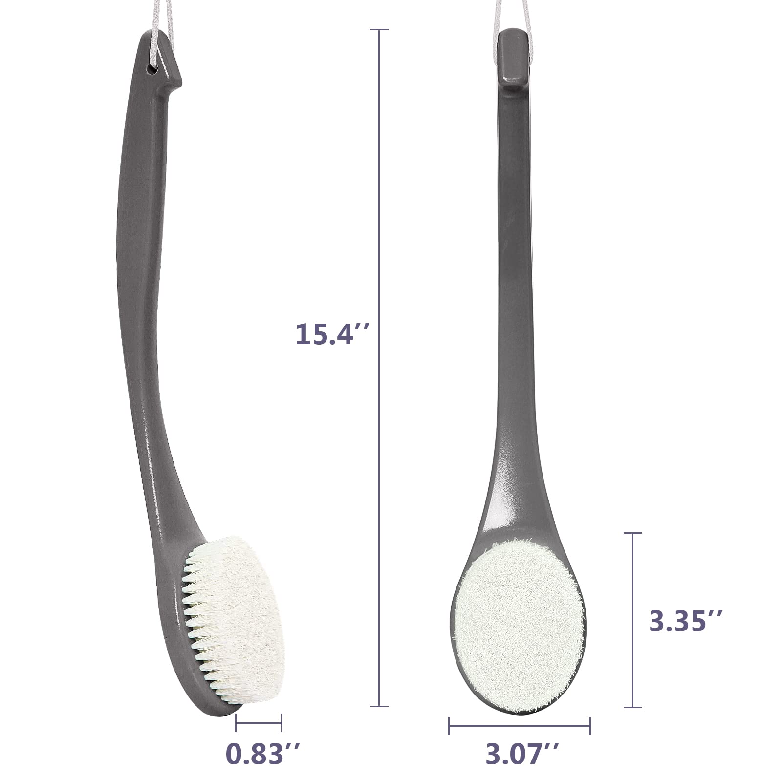 Exfoliating Shower Brush with Long Handle - Bath & Body Brush for Dry & Wet Brushing - Mold-Resistant Back with Moderate Bristles (Grey) - Perfect for Exfoliation, Lymphatic Drainage & Spa-Like Shower Experience