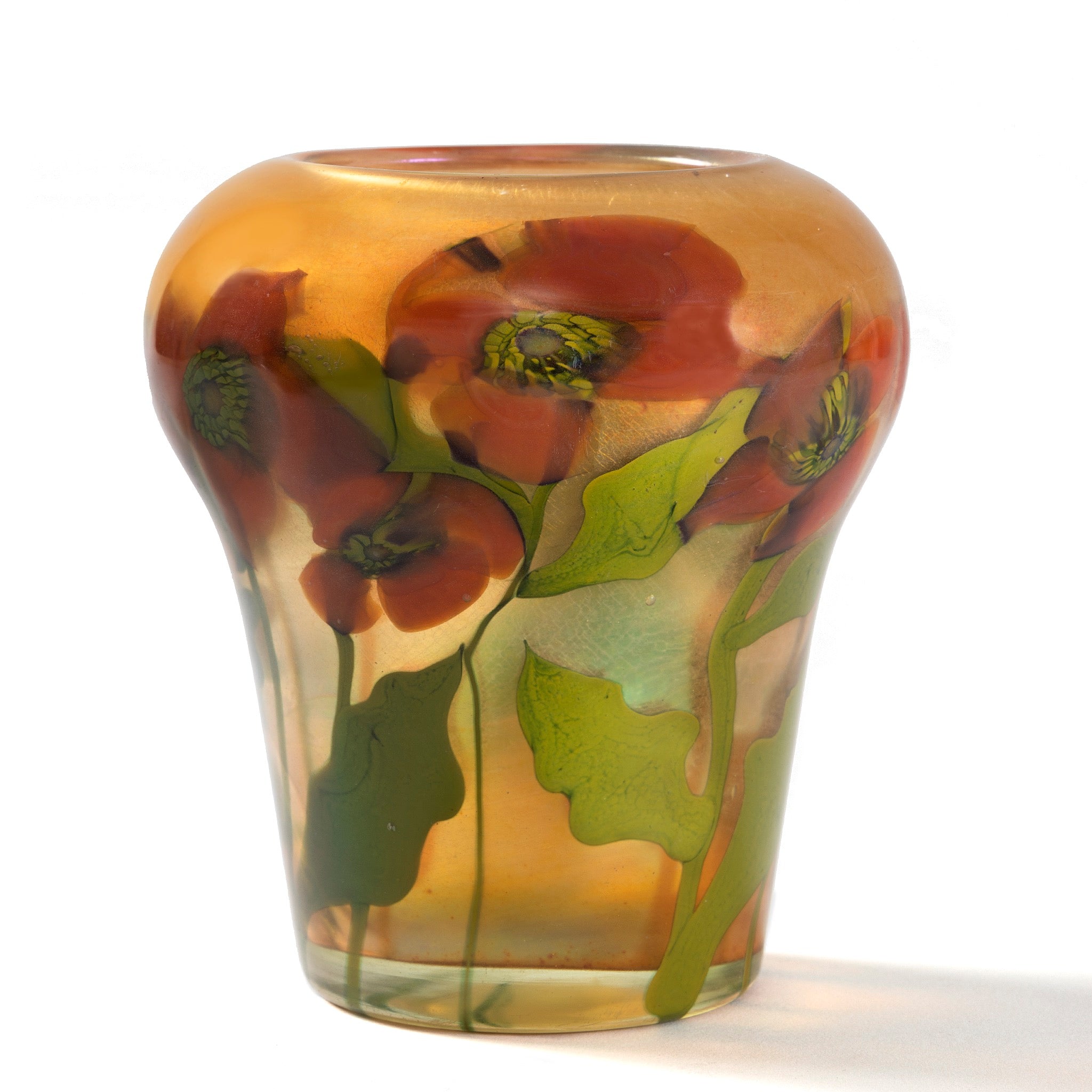 Tiffany Studios New York Poppy Paperweight Vase - Handcrafted Glass Flower Paperweight & Decorative Vase for Home Office Desk Décor, Gift for Collectors & Art Lovers