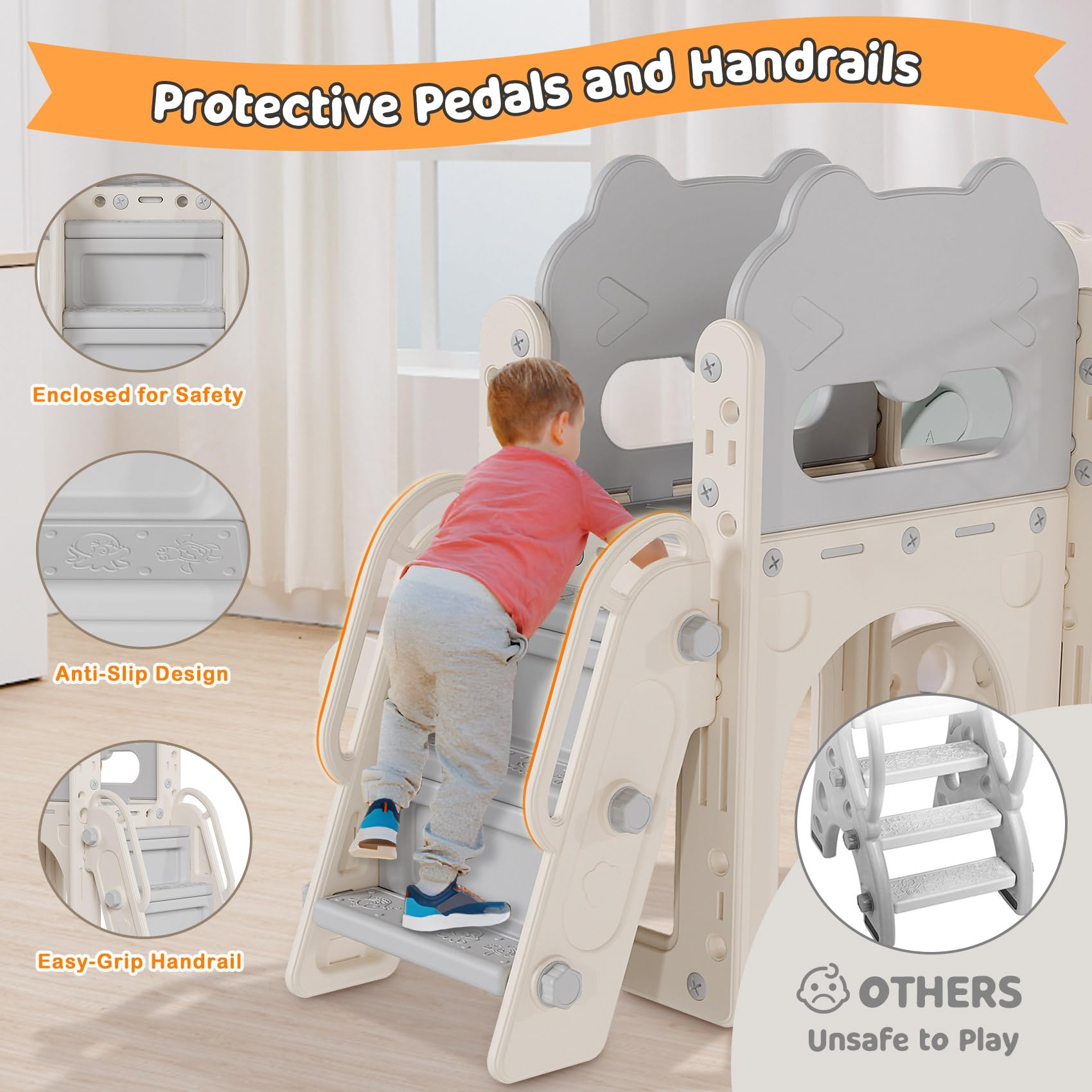 **Babytronic 7-in-1 Toddler Slide & Playset for Kids Ages 1-3 – Indoor & Outdoor Slide with Basketball Hoop & Telescope – Safe & Fun Toddler Playground (White & Gray) – Perfect for Home, Backyard, Daycare & Playrooms**