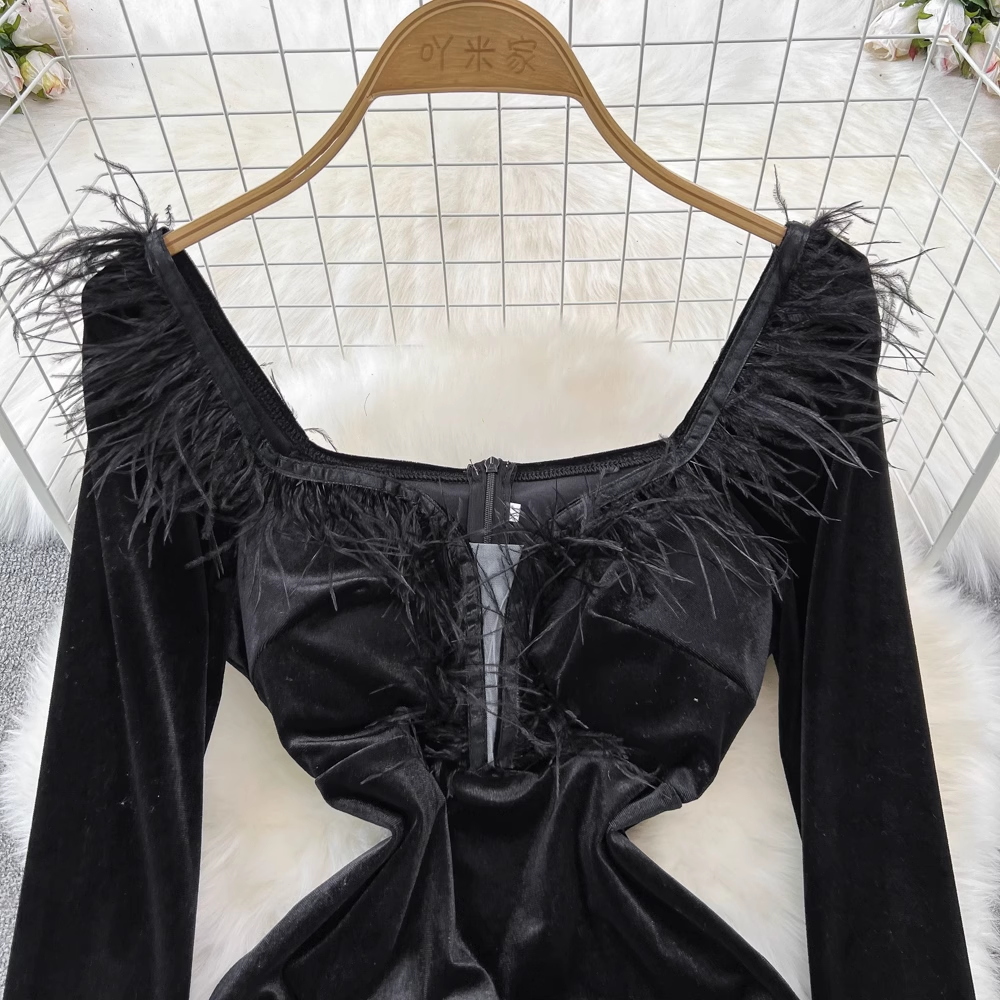 Elegant French Style Velvet Sheath Dress for Women - Perfect for Evening Parties, Weddings & Special Occasions