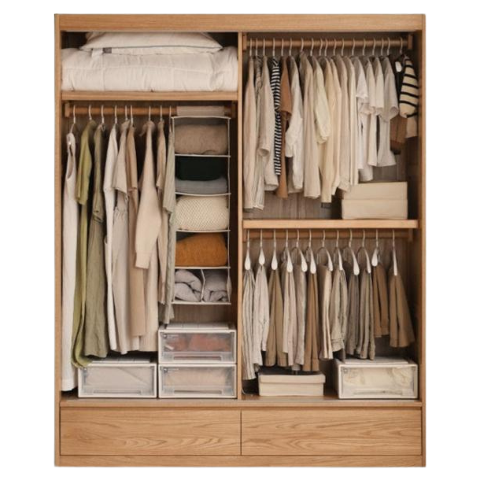 Modern Solid Oak Wood Sliding Door Wardrobe - Durable & Stylish Closet Organizer for Bedroom, Living Room, and Office Storage