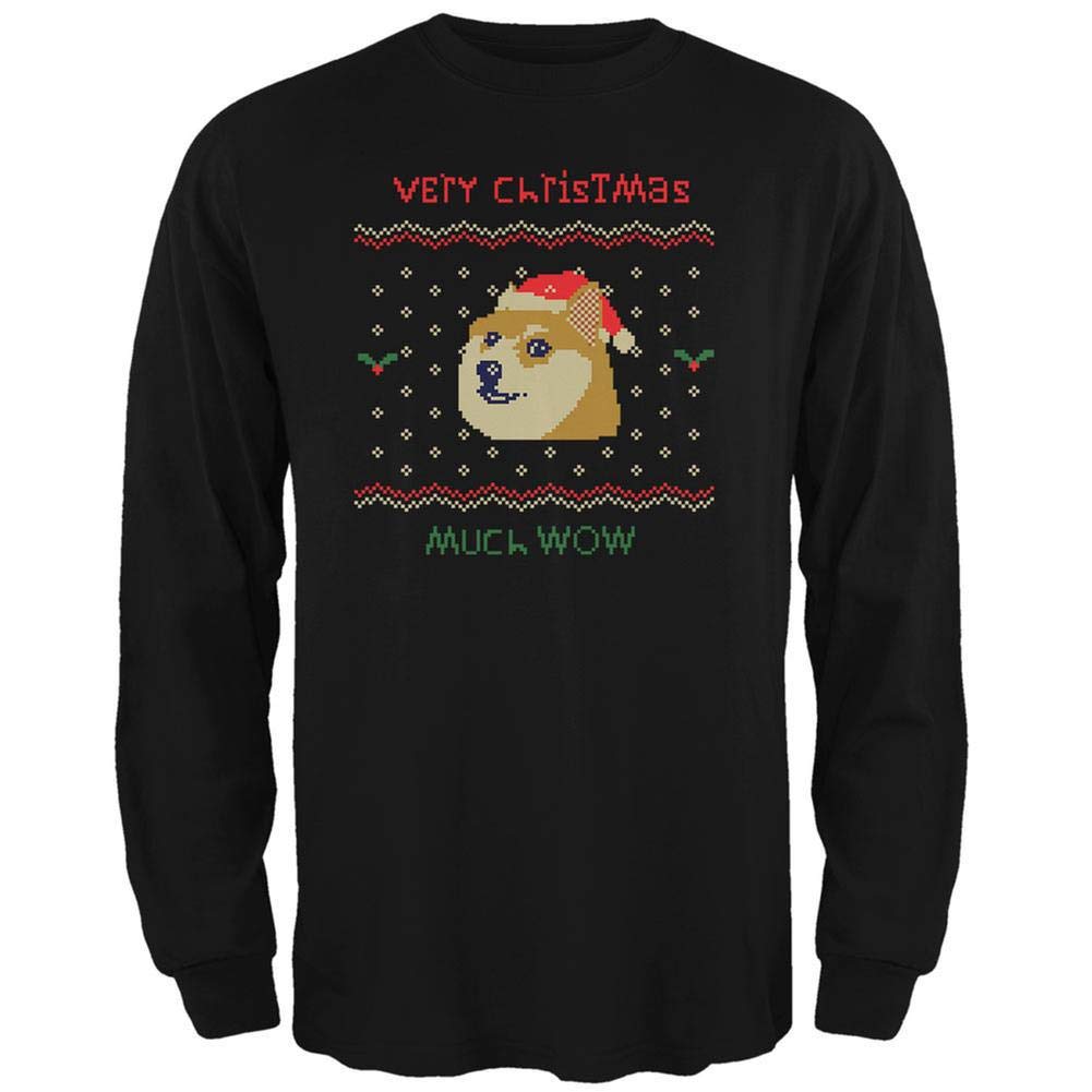 Animal World Dog Ugly Christmas Sweater - Black Adult Long Sleeve T-Shirt for Holiday Parties & Festive Family Gatherings