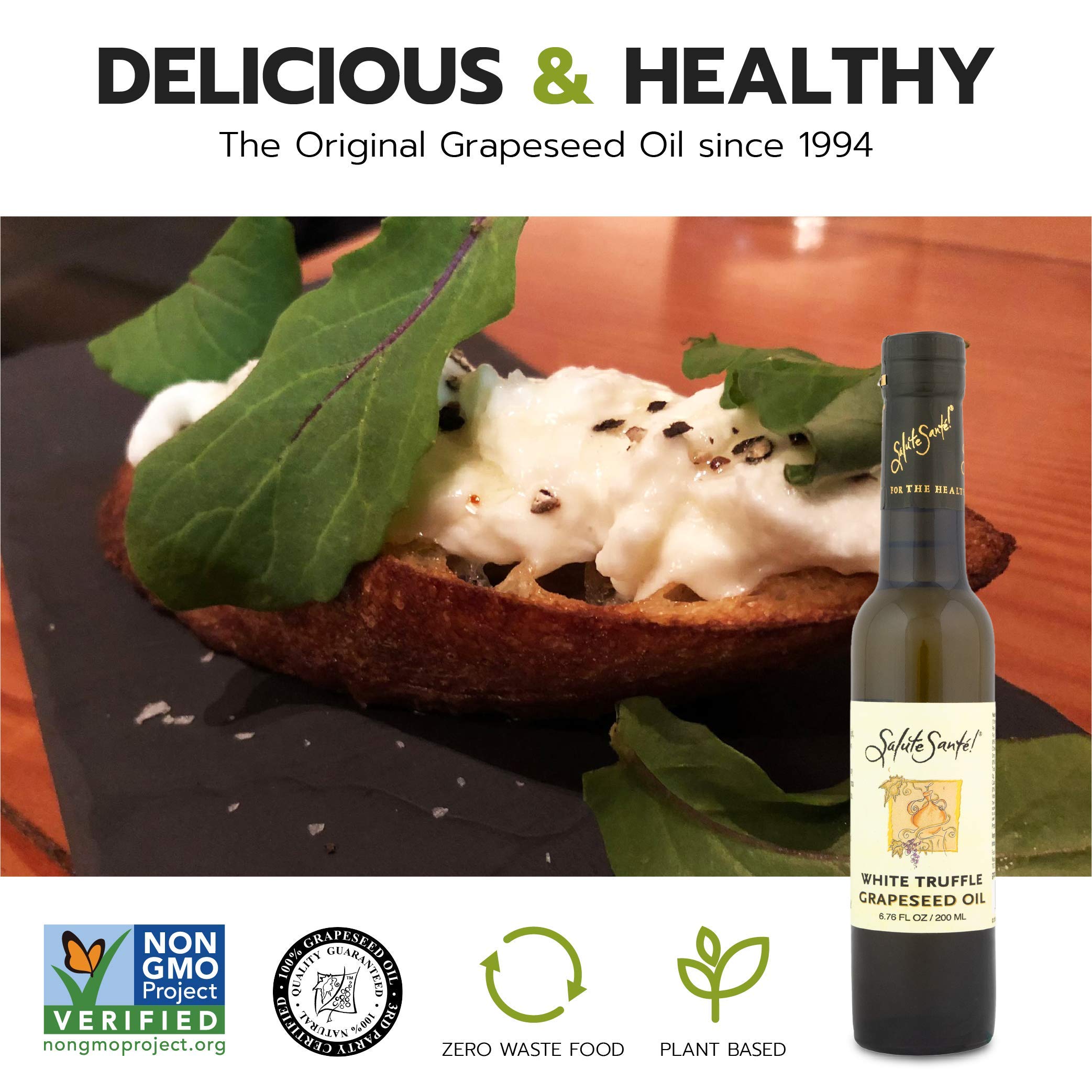 Salute Sante White Truffle Infused Grapeseed Oil - Premium Cold Pressed Cooking Oil for Dipping, Marinades, Salads & Finishing Dishes | Vegan, Non-GMO, 200ml (6 Pack) | Perfect for Gourmet Cooking, Italian Cuisine & Healthy Meal Prep