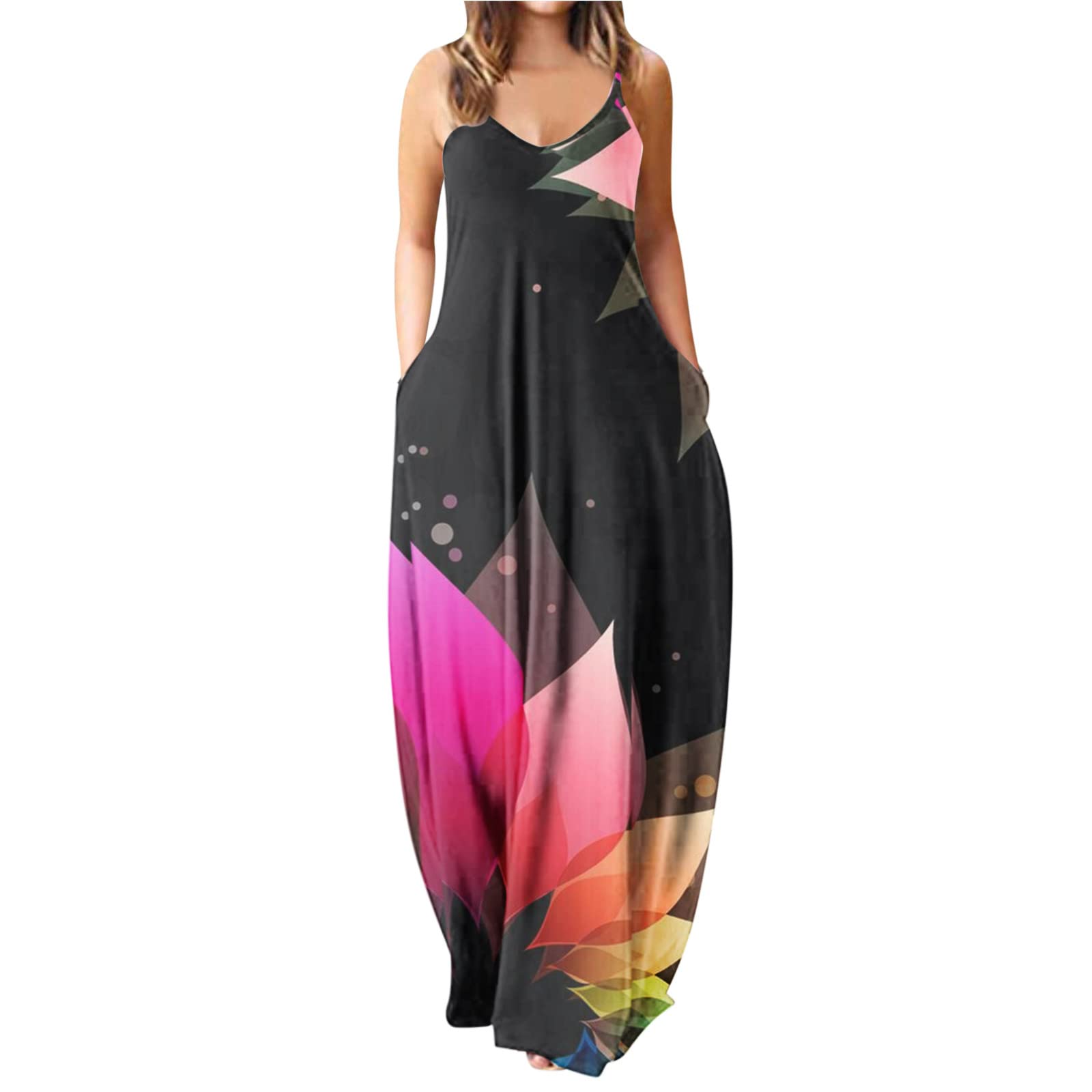 MAYW Women's Floral Sleeveless Maxi Dress - Summer Casual Lace Sundress for Beach, Vacation & Outdoor Parties