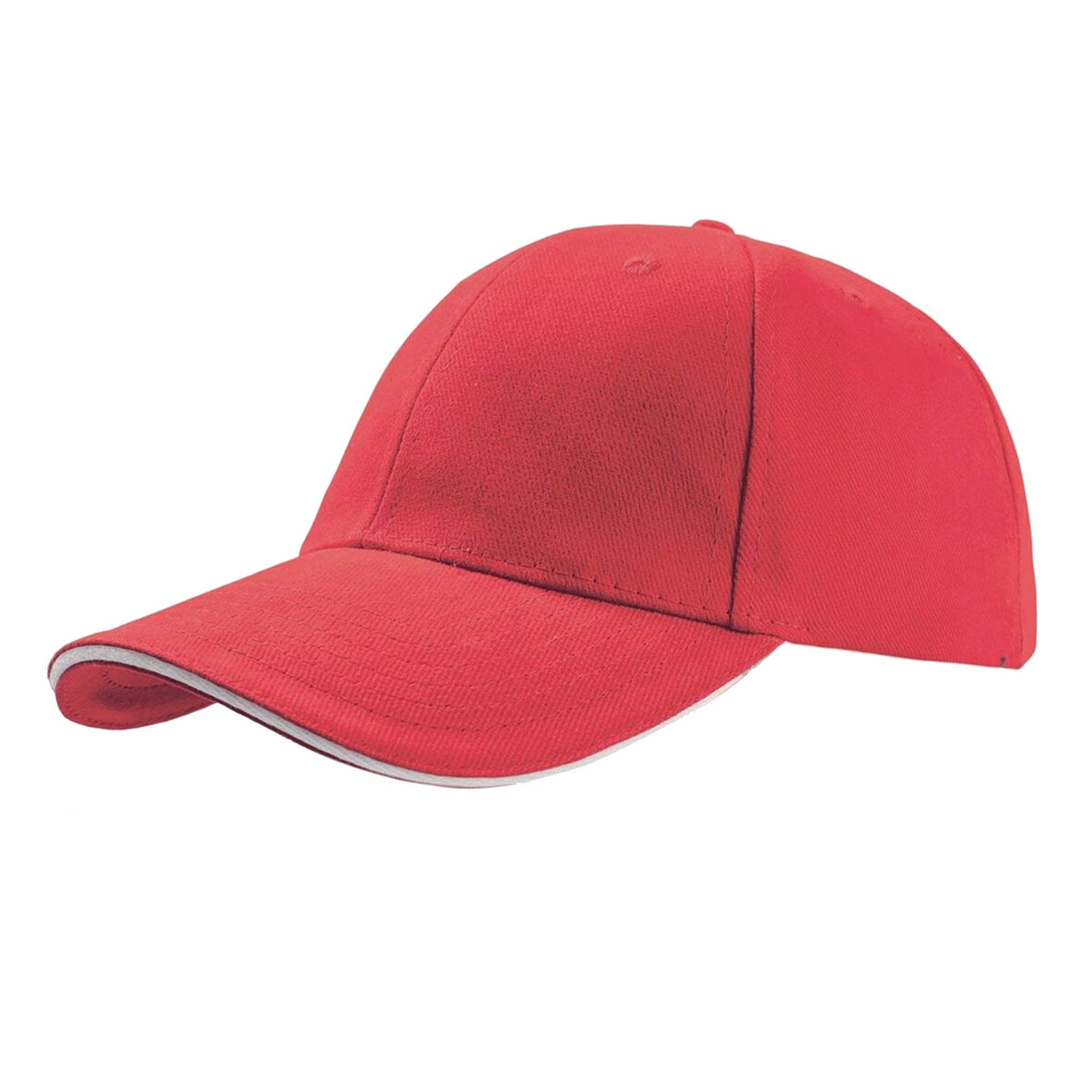 Atlantis Liberty Sandwich Heavy Brush Cotton 6-Panel Cap - Pack of 2 (One Size, Red) | Unisex Baseball Hat for Outdoor Sports, Casual Wear & Sun Protection