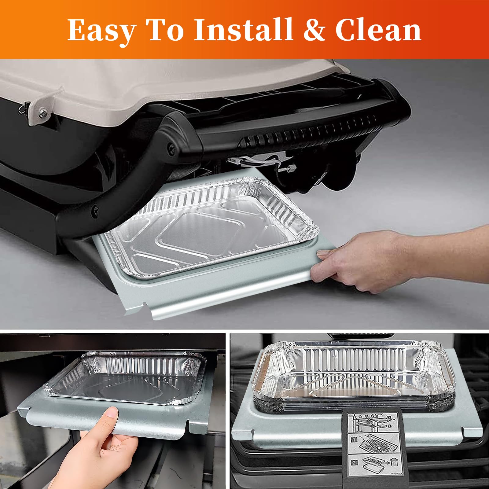 Weber Spirit I&II 200/300 & Genesis I&II LX200/300 Series Grease Tray - 67047 Metal Catch Pan & 6415 Aluminum Liner Replacement for Weber Traveler Grill - Perfect for Outdoor BBQ, Camping & Backyard Grilling