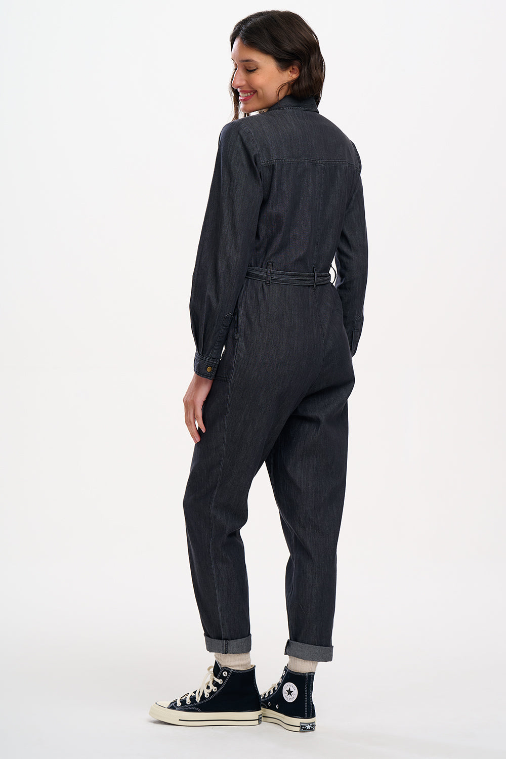 Anwen Boilersuit Jumpsuit for Women - Washed Black with Heart Burst Print | Comfortable Workwear Coveralls for Mechanics, Painters & DIY Projects