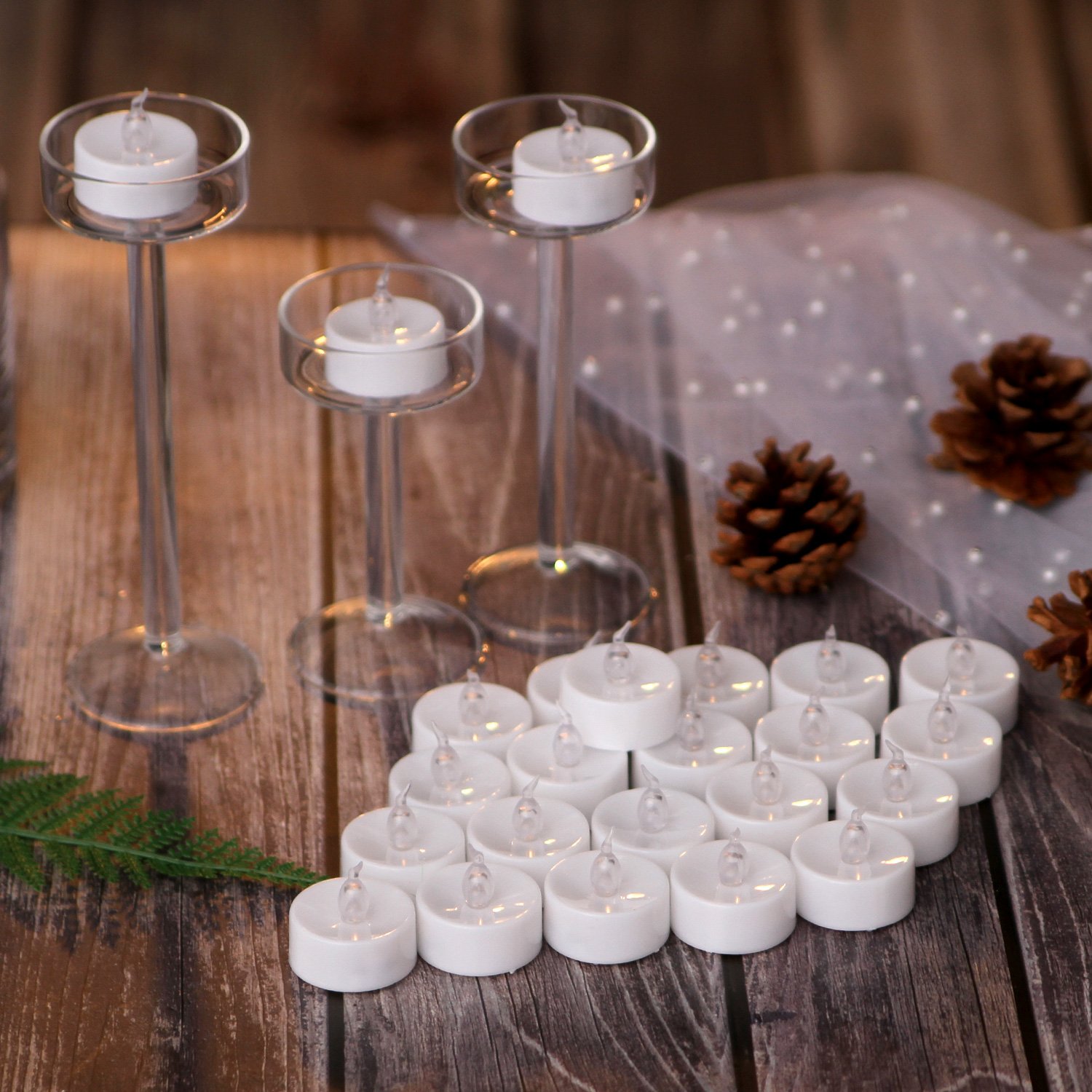 AGPTEK 24 Pack Flickering LED Tea Light Candles with Timer - Battery Operated Flameless Warm White Candles for Wedding, Holiday Party, Home Decoration - Perfect for Centerpieces, Votive Holders & Romantic Ambiance