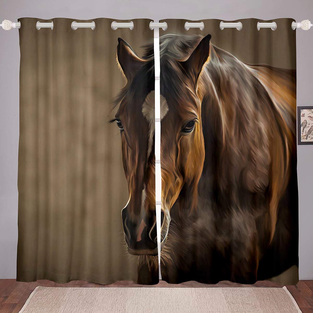Erosebridal Rustic Horse Print Window Curtains - Farm Animal Design Drapes for Kids, Teens & Adults - 76x45 Inch Brown Country Style Window Treatments - Perfect for Child's Bedroom, Dorm Room or Farmhouse Decor
