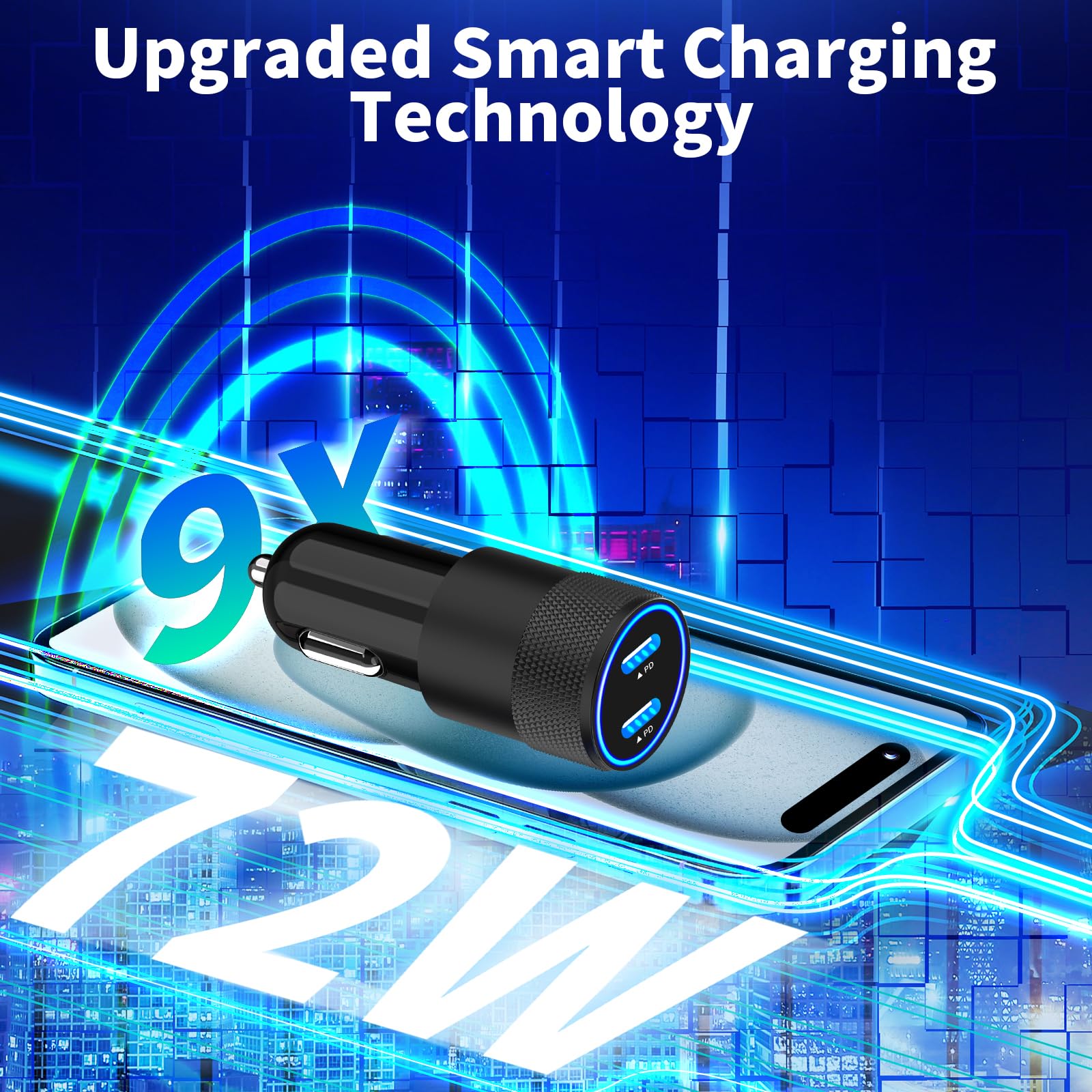 Braveridge 72W Dual PD Fast Car Charger with 2Pack Type-C Braided Cable - MFi Certified for iPhone 16/16 Pro/16 Pro Max/15/15 Pro & iPad - Perfect for Road Trips & Daily Commutes