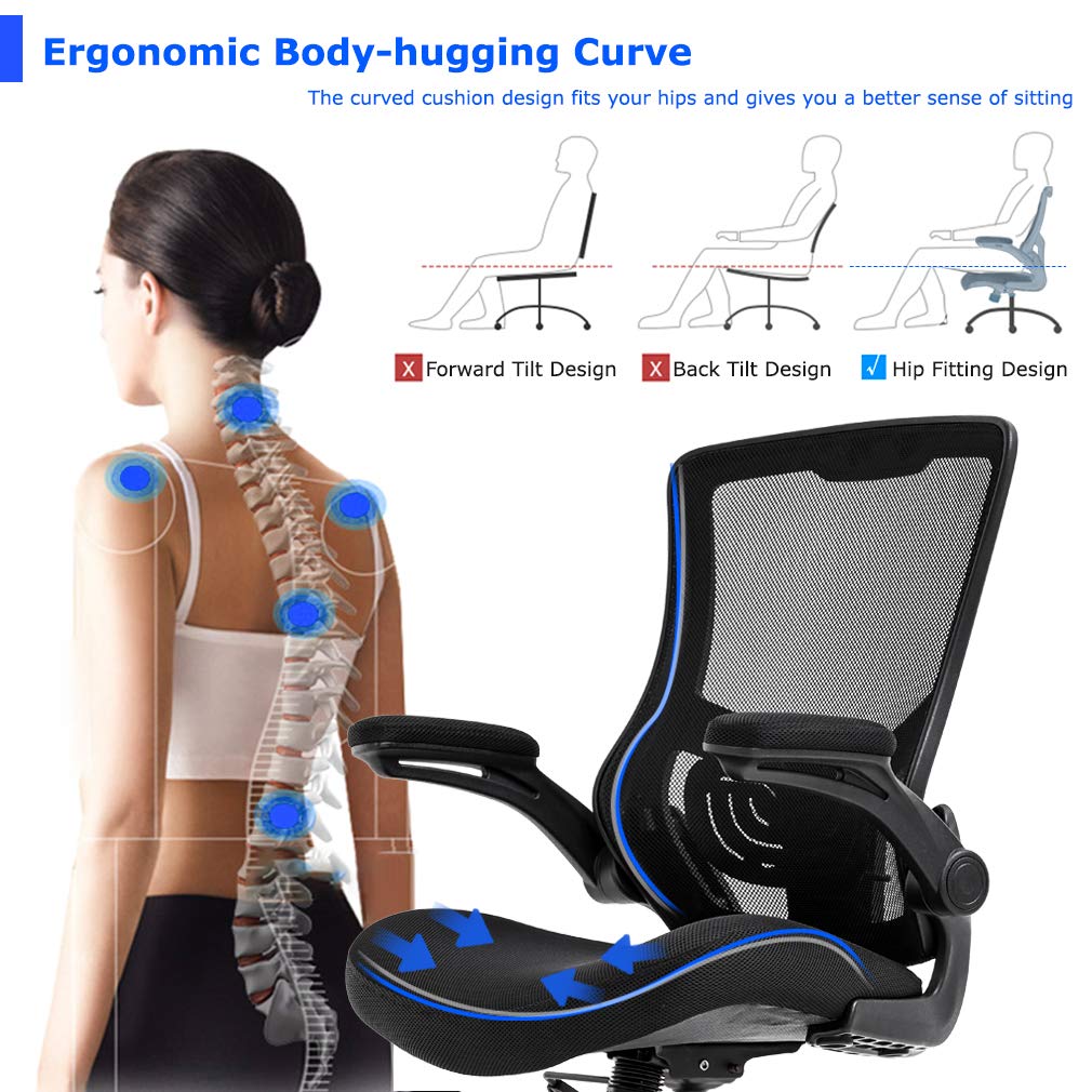 Ergonomic Mesh Office Chair with Lumbar Support & Flip-Up Arms - Adjustable Swivel Rolling Computer Desk Chair for Home Office, Adults & Women - Perfect for Long Work Hours, Gaming & Remote Work (Black)