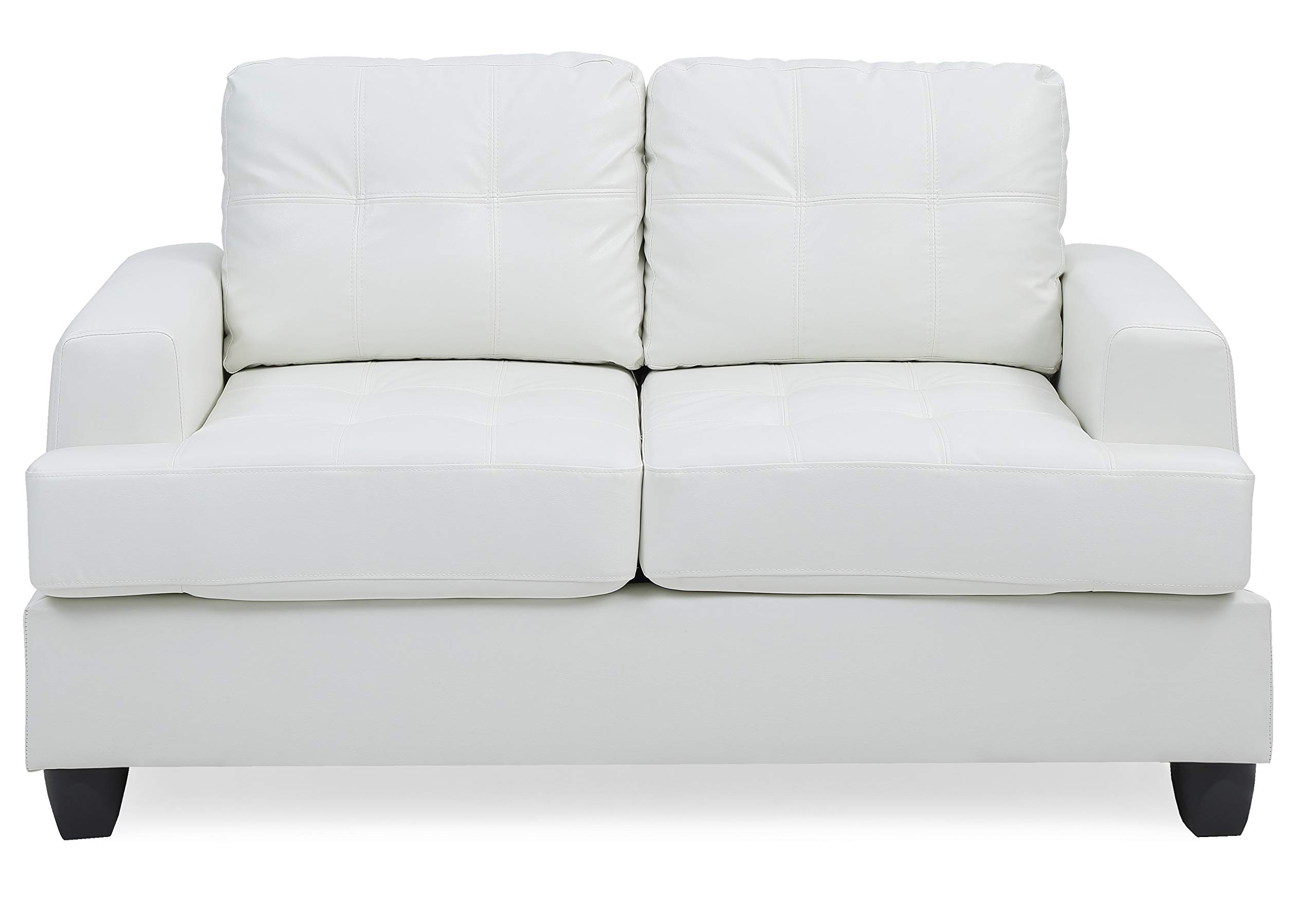 Glory Furniture Modern Upholstered Love Seat Sofa - White PU Leather 2-Seater Couch for Living Room, Lounge & Small Spaces