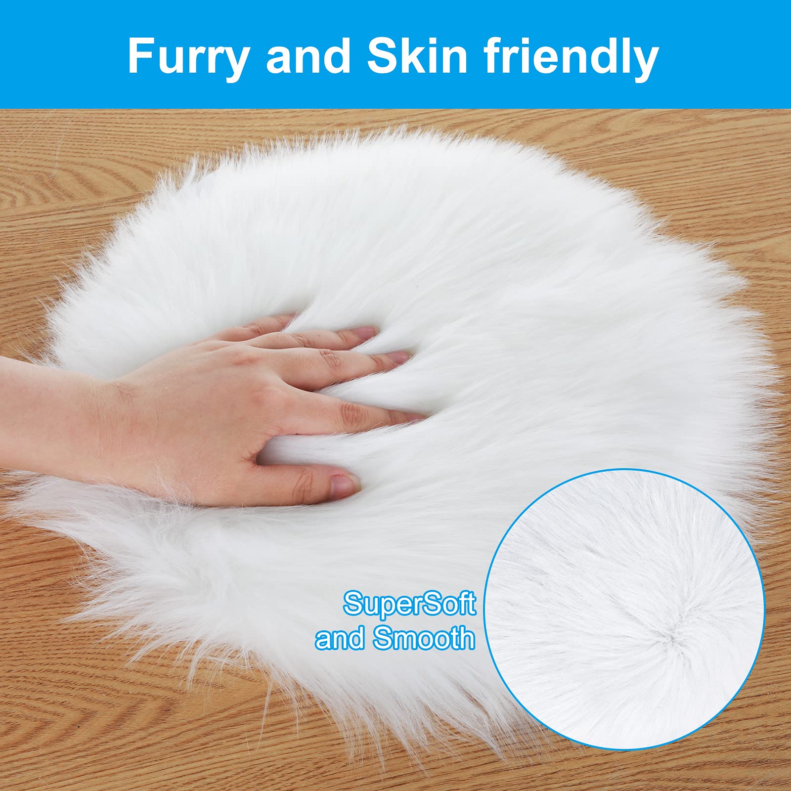 Molain 12-inch Round Faux Fur Chair Pad - Soft Fluffy Seat Cushion Cover & Carpet Mat for Living Room, Bedroom, Office - Perfect as Couch Pad, Photography Background for Jewelry (White)