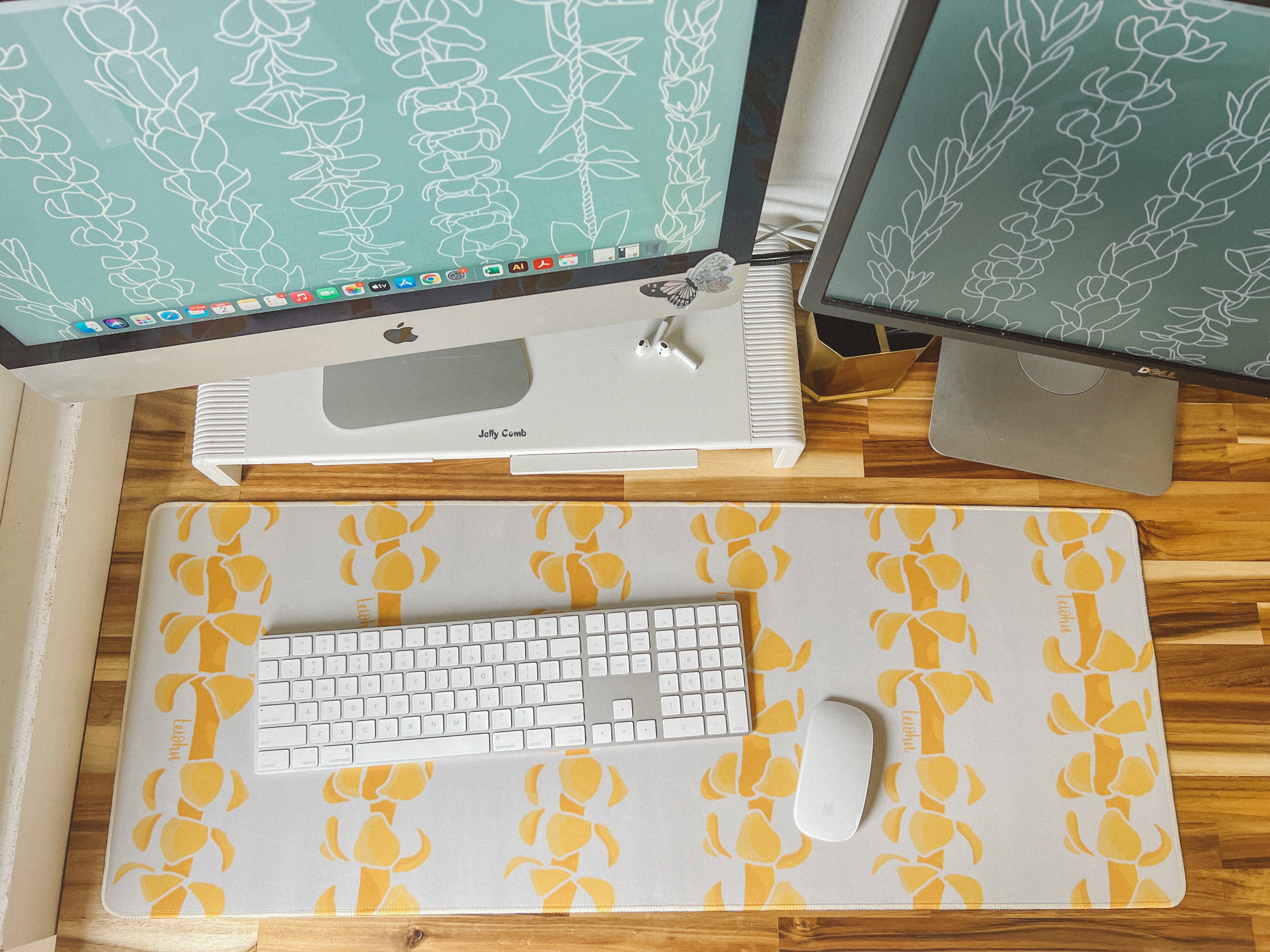 Puakenikeni Lei Desk Mat - Non-Slip Office Mouse Pad with Hawaiian Floral Design for Laptop & Computer Workstations | Perfect for Home Office, Gaming Setup & Workspace Decor