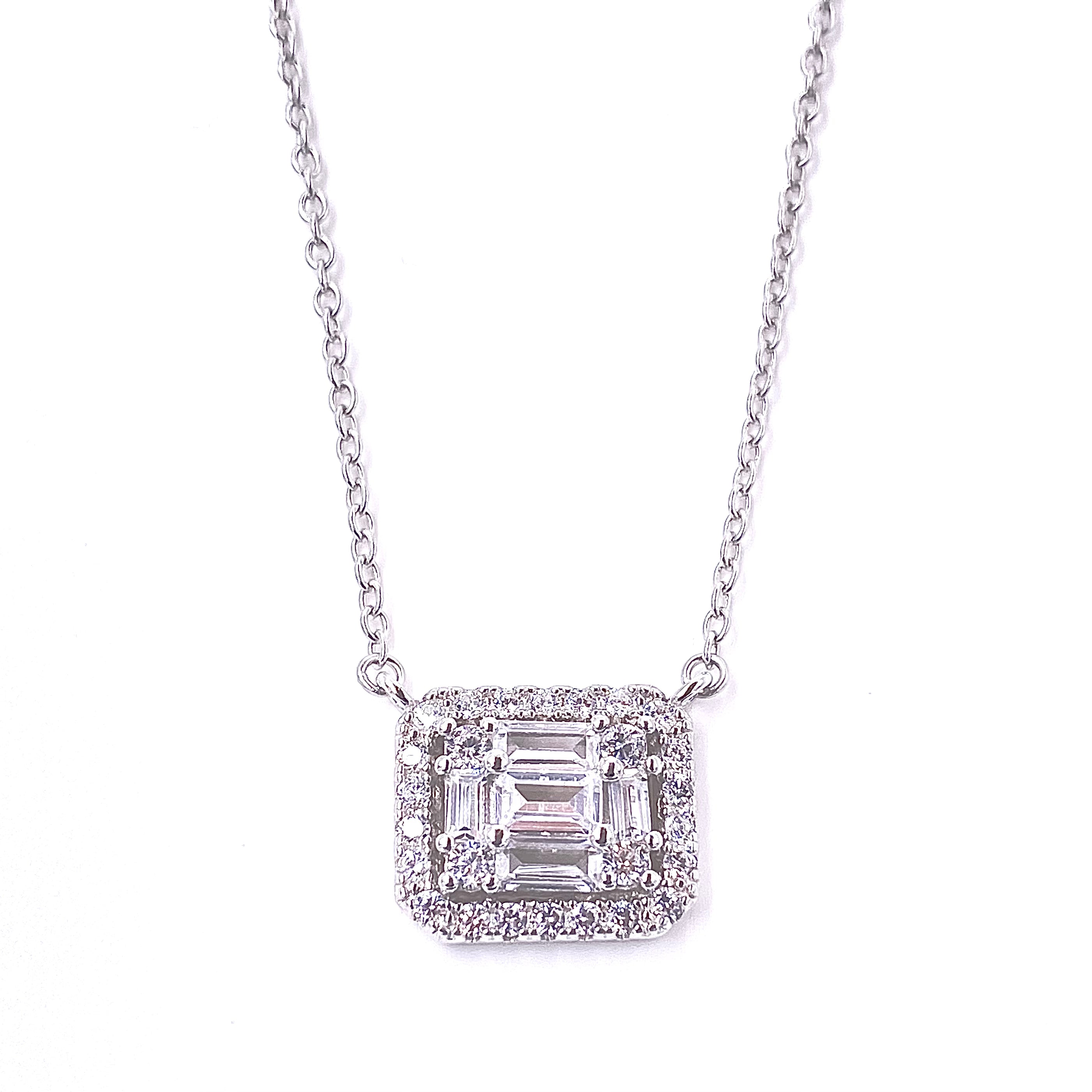 Ashley Gold Sterling Silver CZ Emerald Cut Bezel Drop Necklace - Elegant Dangling Pendant for Women, Perfect for Parties, Weddings & Special Occasions