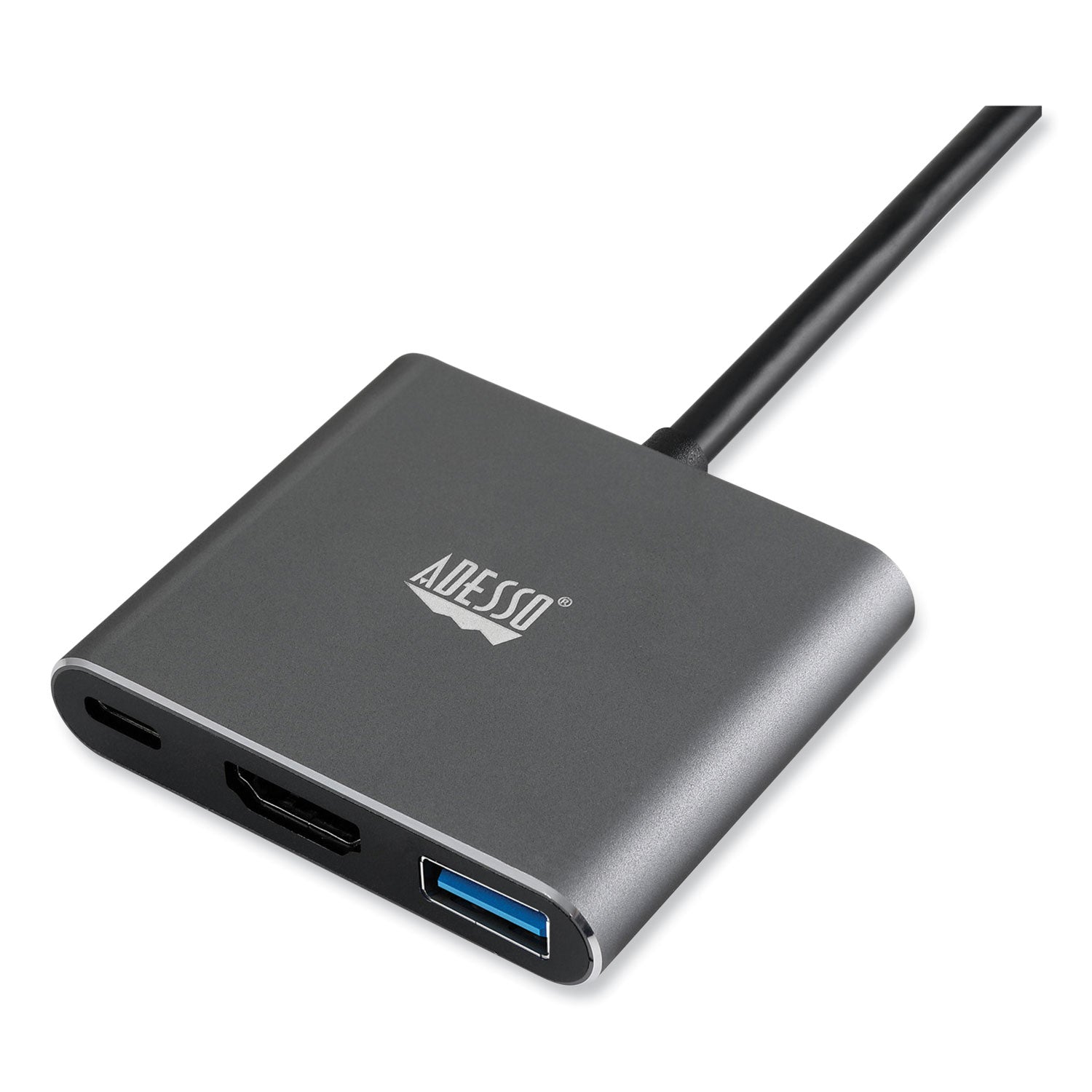 Adesso 3-in-1 USB C Docking Station with HDMI, USB C & USB 3.0 Ports, TAA Compliant, Power Delivery - Black/Gray for Home Office, Business Travel & Remote Work