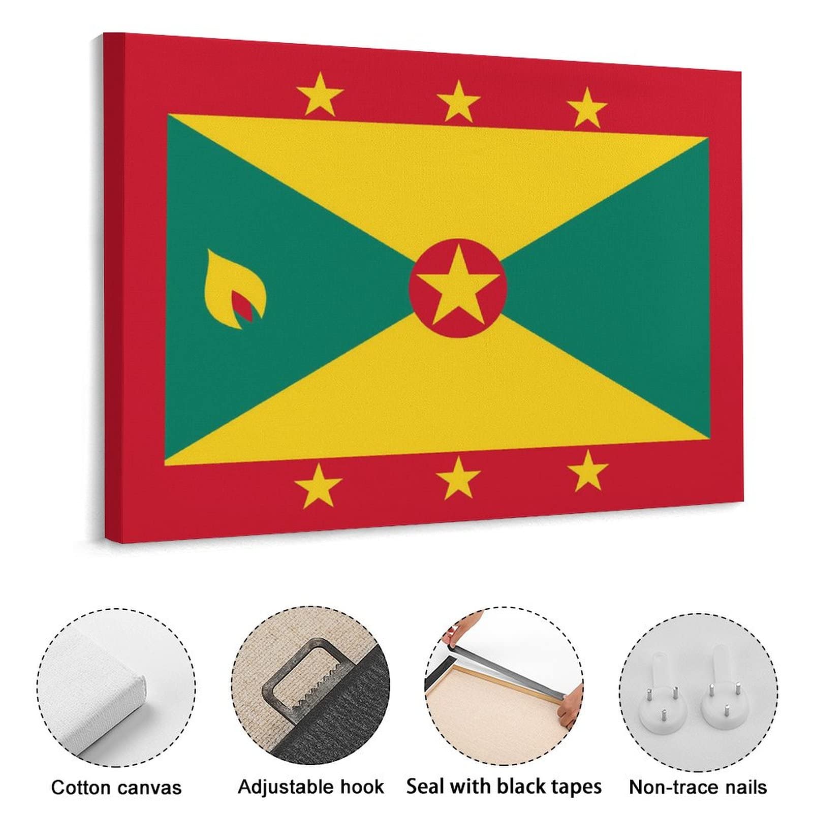 Grenada Flag Print Canvas Wall Art - Custom Bathroom Decor for Home, Living Room, Office & Restaurant | Tropical Island Themed Wall Hanging Picture