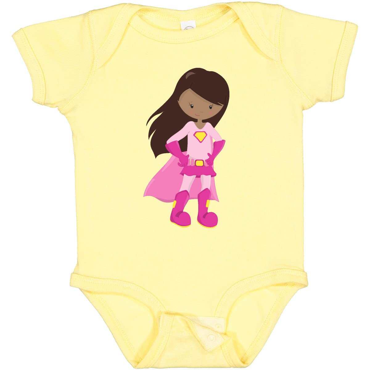 Inktastic African American Girl Superhero Baby Bodysuit with Pink Cape - Cute Infant Outfit for Playdates, Birthday Parties & Superhero Theme Events