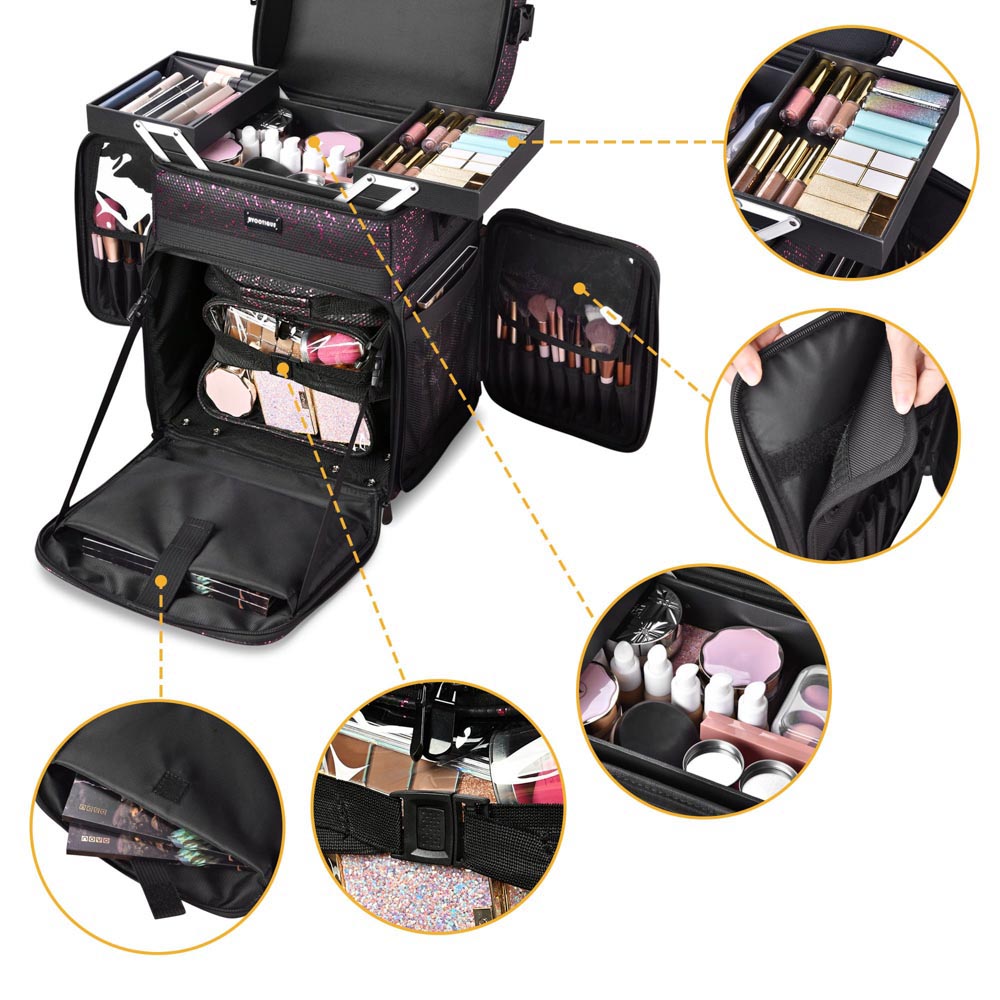 TheLAShop Professional Rolling Makeup Case - 2 Tier Cosmetic Organizer with Wheels, 15x12x24 Inch - Perfect for Traveling Hairstylists & Makeup Artists - Salon, Bridal, and On-the-Go Beauty Essentials Storage